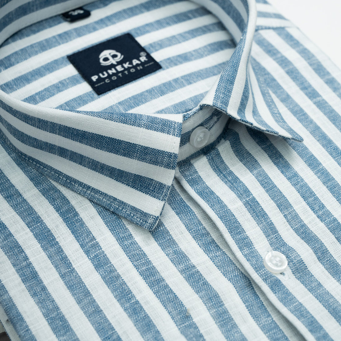 Ash Blue Vertical Stripes Cotton Linen Shirt for Men - Punekar Cotton