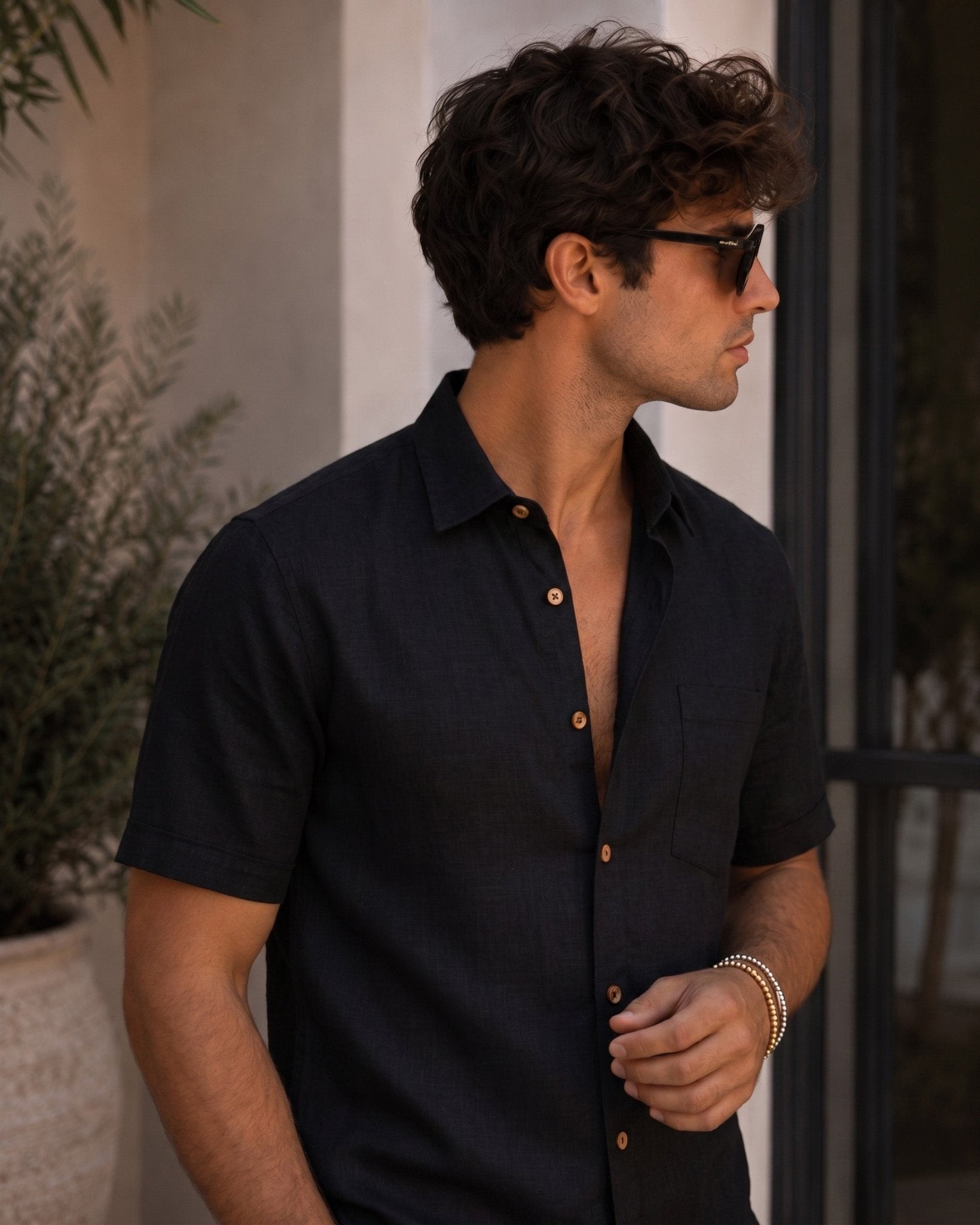 Black Color Linen Formal Half Sleeves Shirt For Men - Punekar Cotton