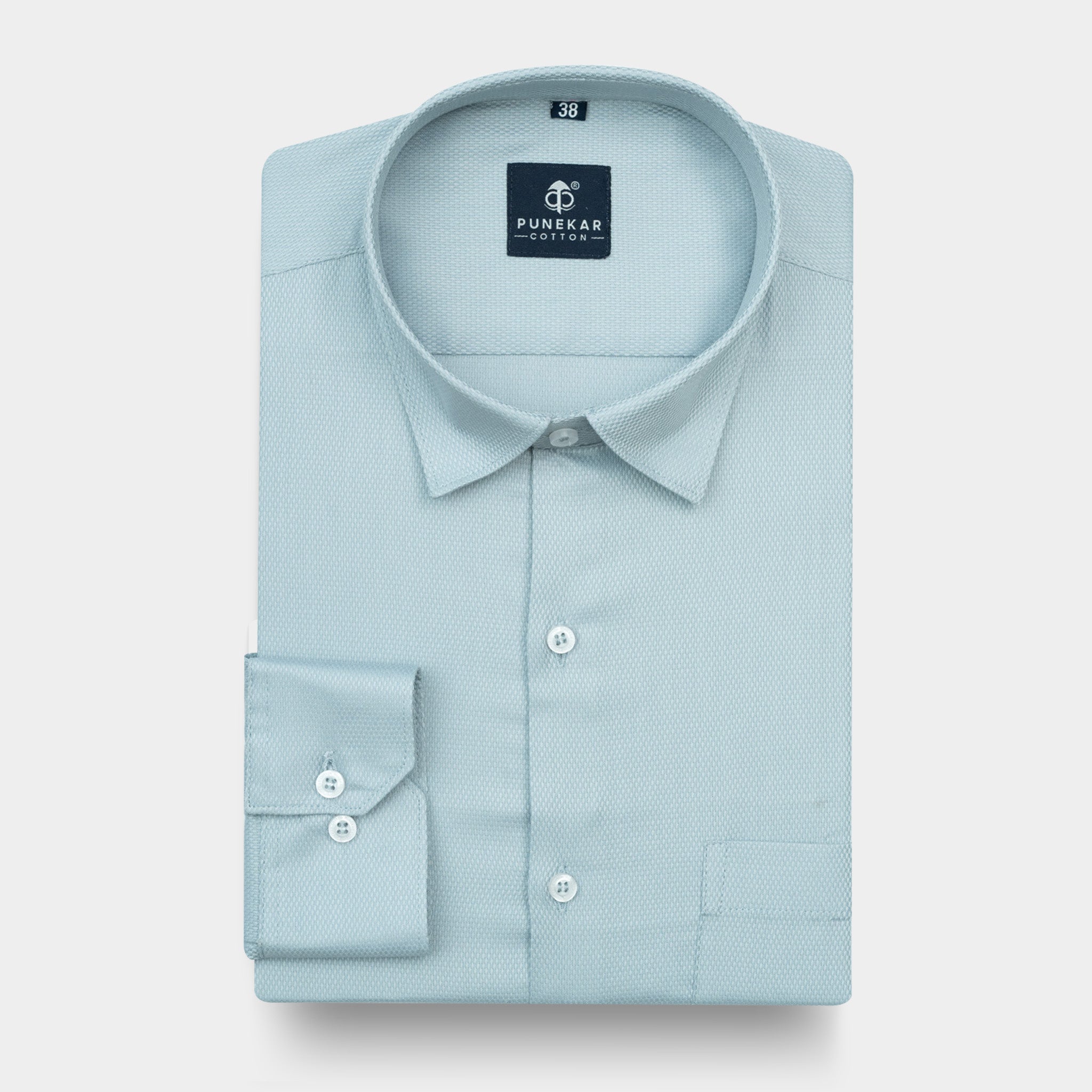 Powder Blue Softweave Cotton Tencel Textured Shirt For Men