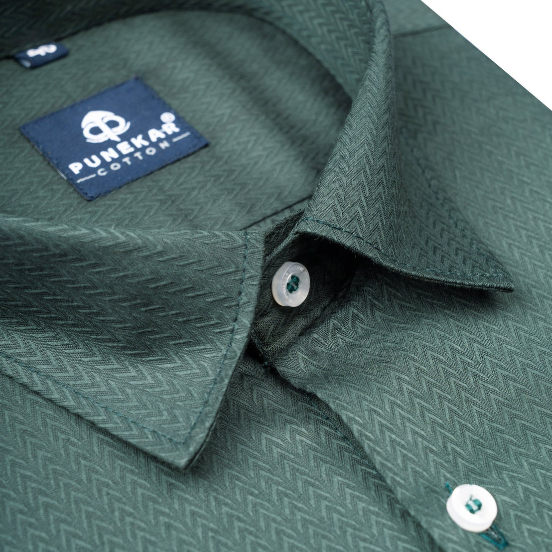 Bottle Green Color Dobby Cotton Satin Shirt For Men - Punekar Cotton