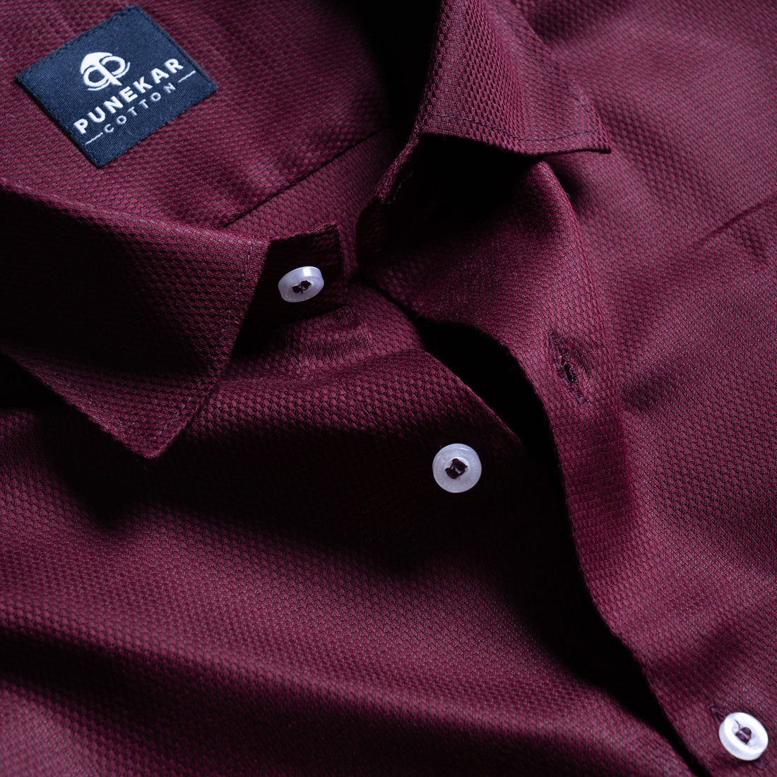 Burgundy Wine MattMini Textured Cotton Tencel Shirt For Men - Punekar Cotton