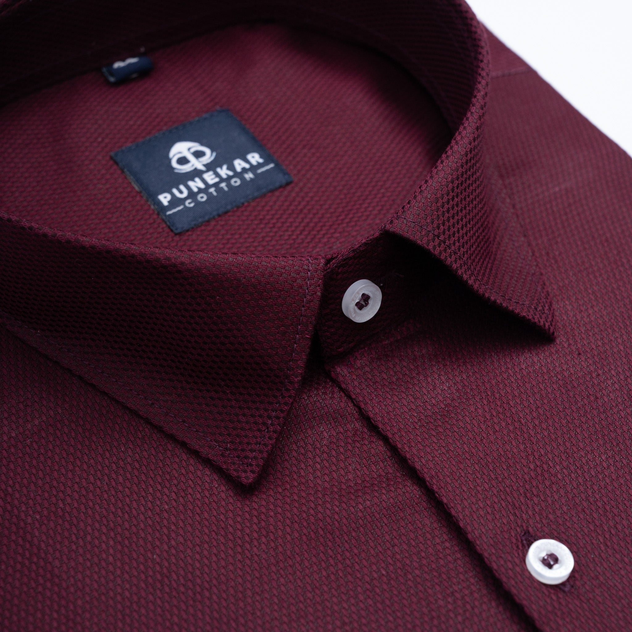 Burgundy Wine Softweave Cotton Tencel Textured Shirt For Men - Punekar Cotton