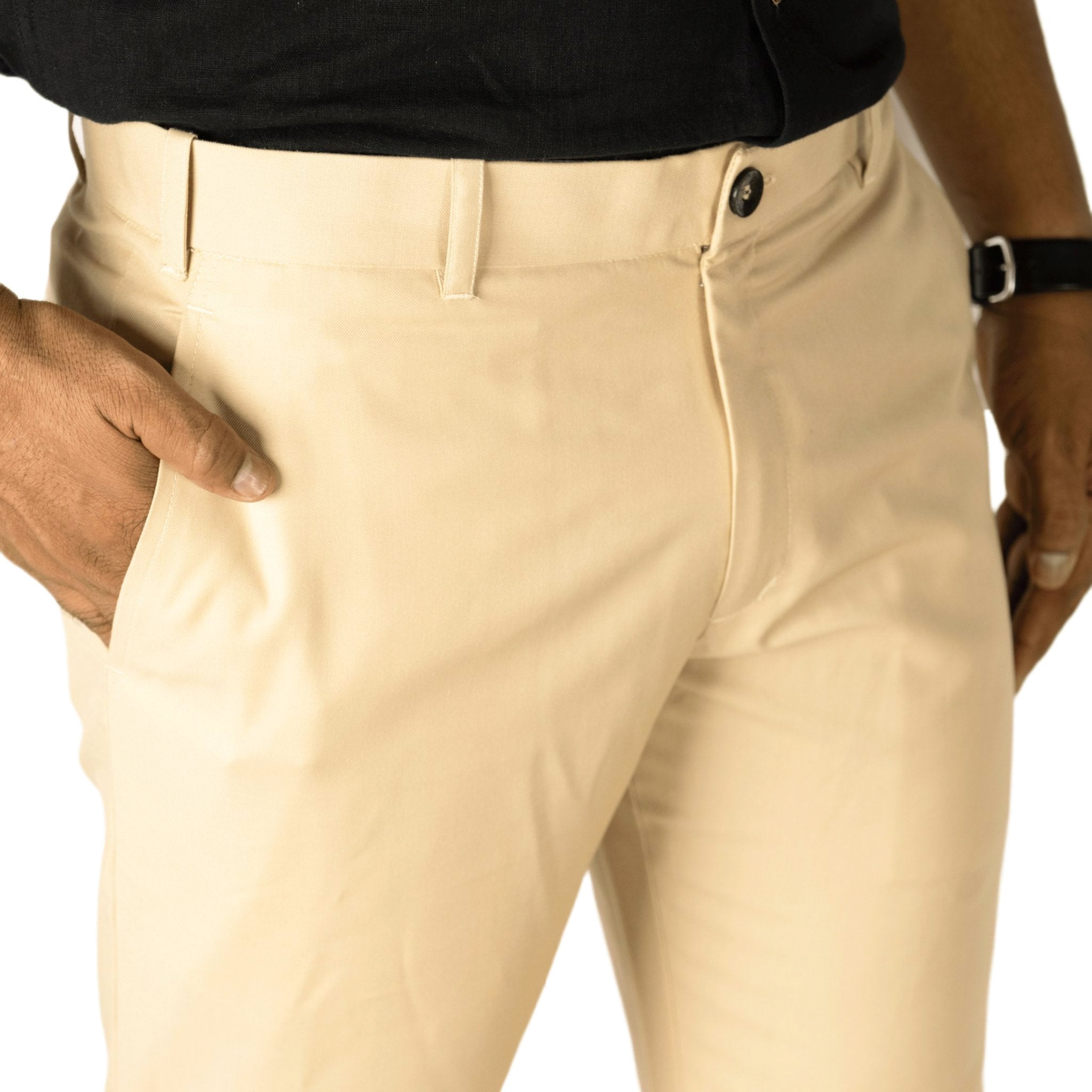 Cream Color blend cotton pant for men - Punekar Cotton