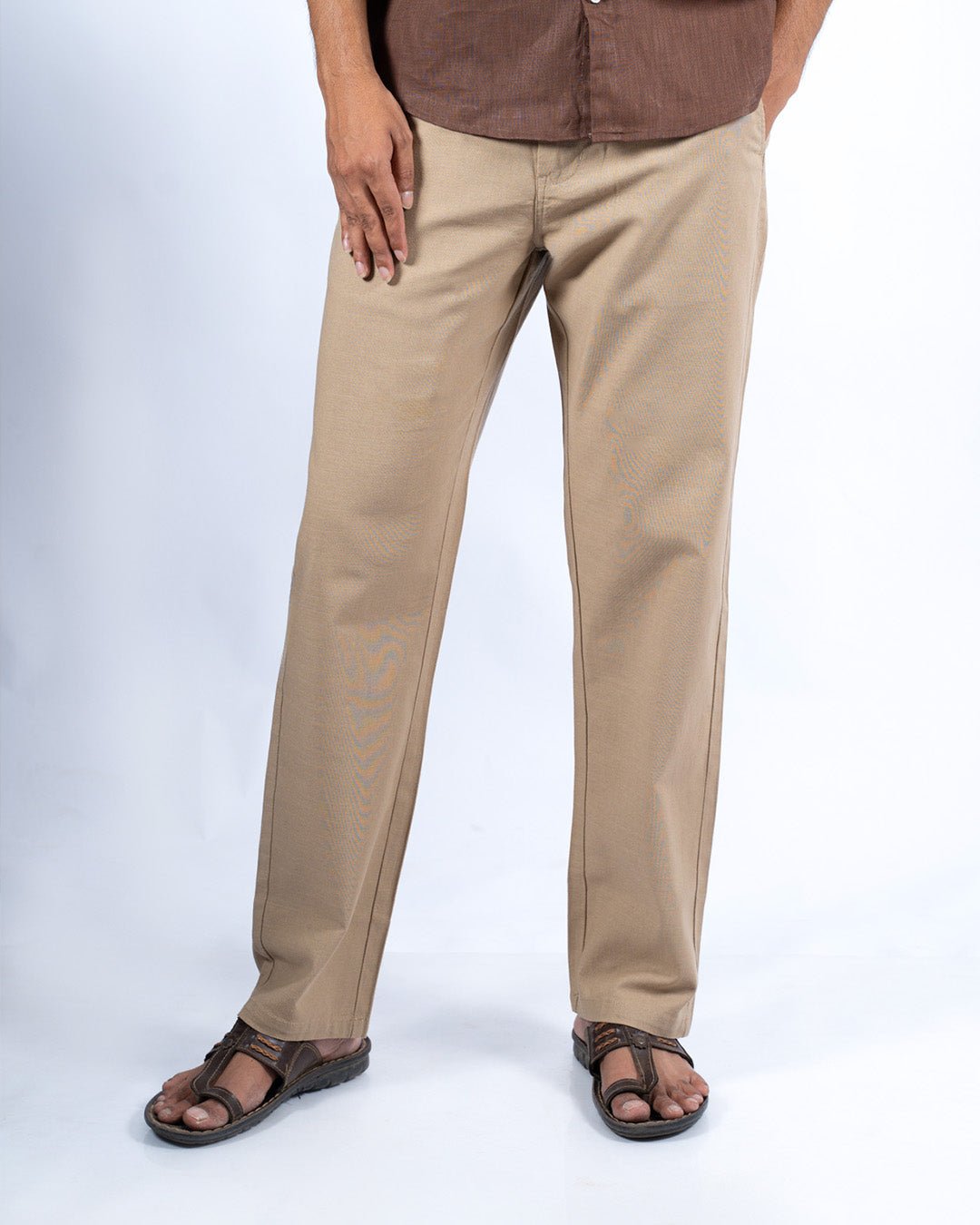 Dark Beige Everyday Cotton Linen Straight-Fit Pants for Men - Punekar Cotton