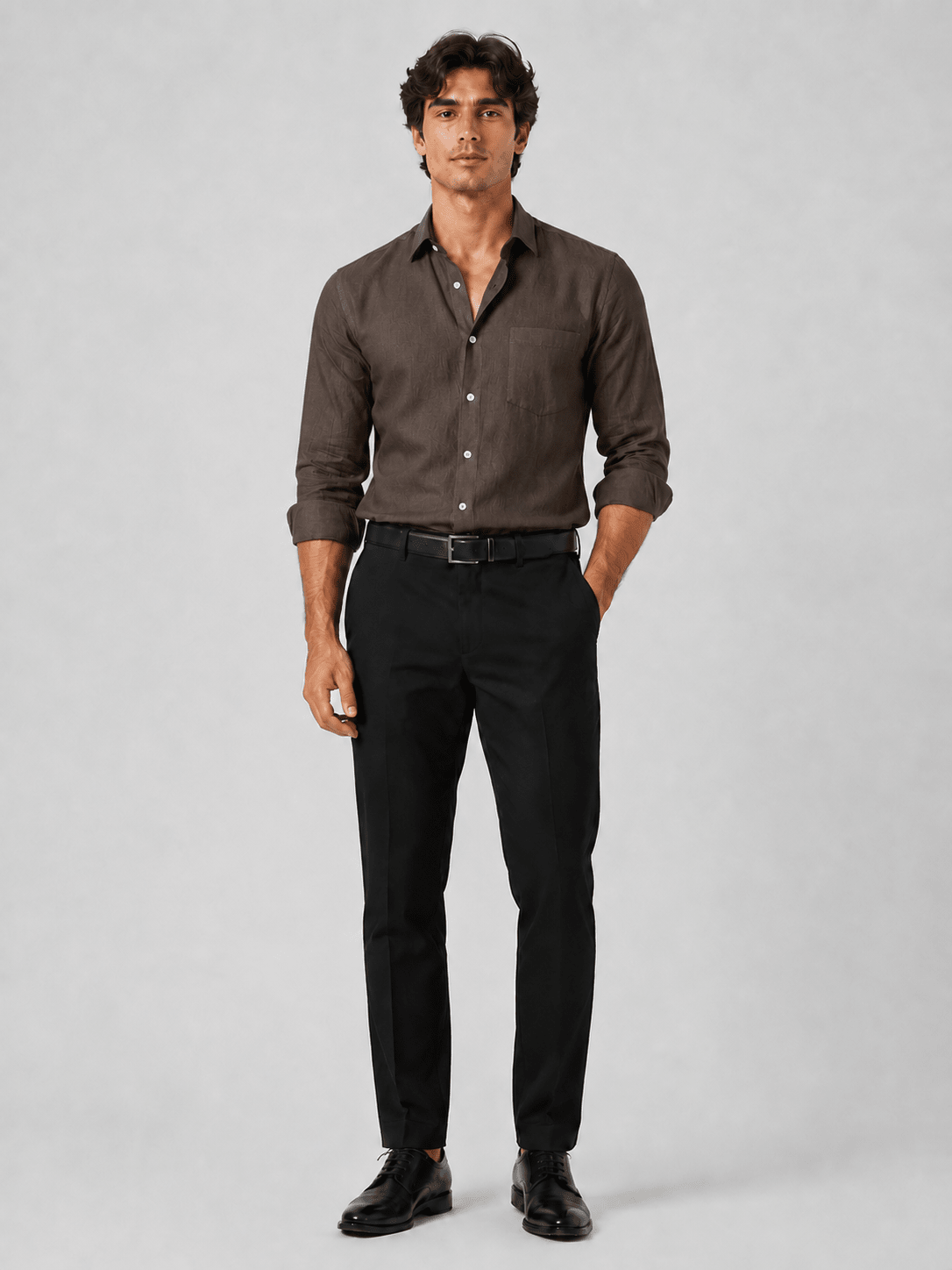 Dark Brown 60Lea Pure Linen Shirt For Men - Punekar Cotton