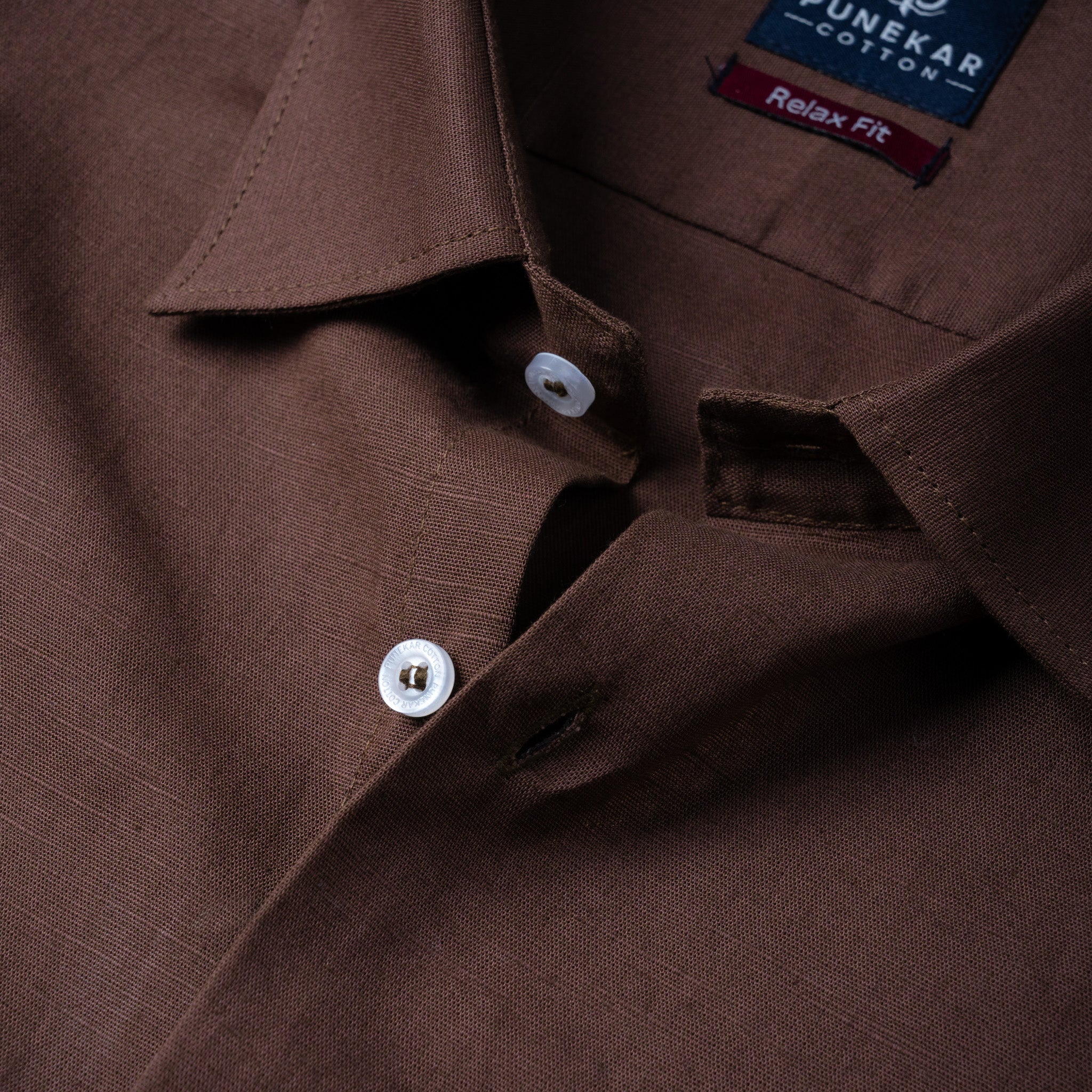 Dark Brown Color Solid Cotton Linen Shirt For Men - Punekar Cotton
