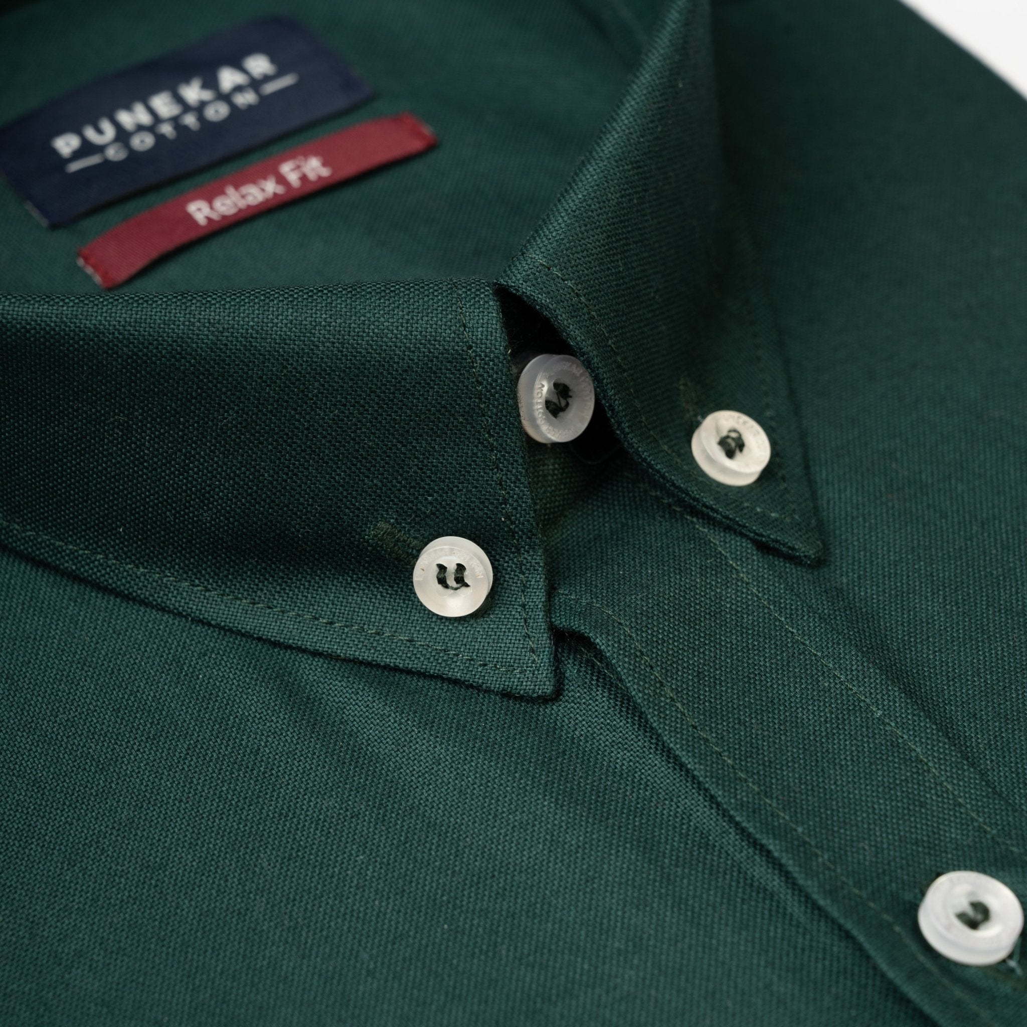 Dark Green Colour Cotton Oxford Button Down Collar Shirt For Men - Punekar Cotton