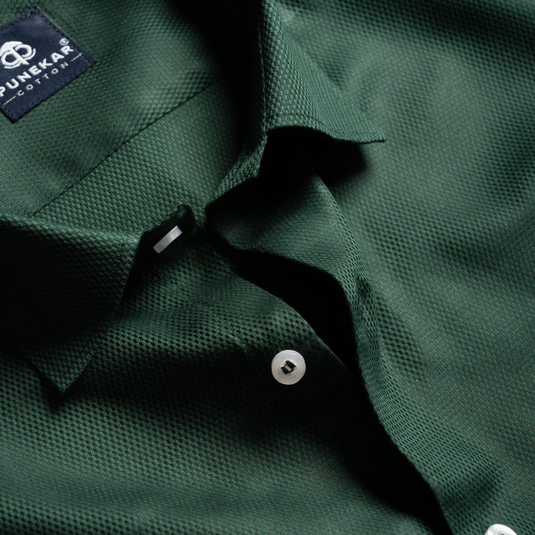 Emerald Green MattMini Textured Cotton Tencel Shirt For Men - Punekar Cotton