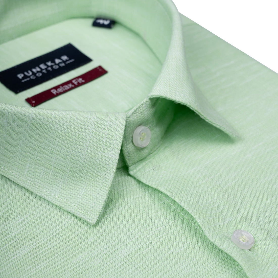 Light Green Color Classic Lyocell Linen Feel Shirt For Men - Punekar Cotton