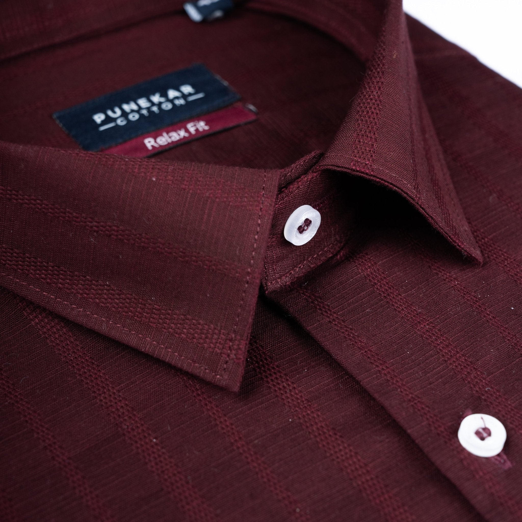 Maroon Colour Vertical Stripe Textured Jacquard Shirt for Men - Punekar Cotton
