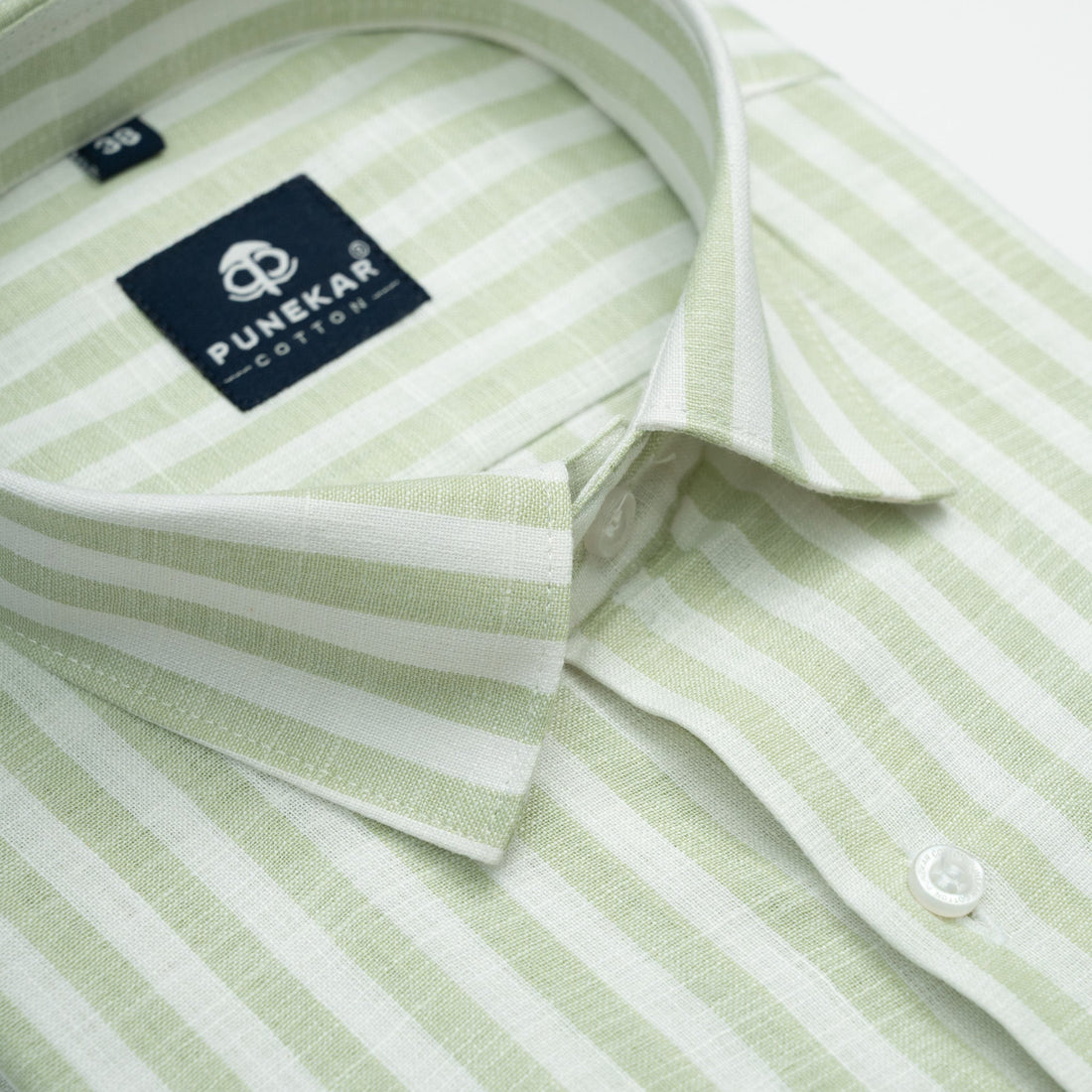 Mint Green Vertical Stripes Cotton Linen Shirt for Men - Punekar Cotton