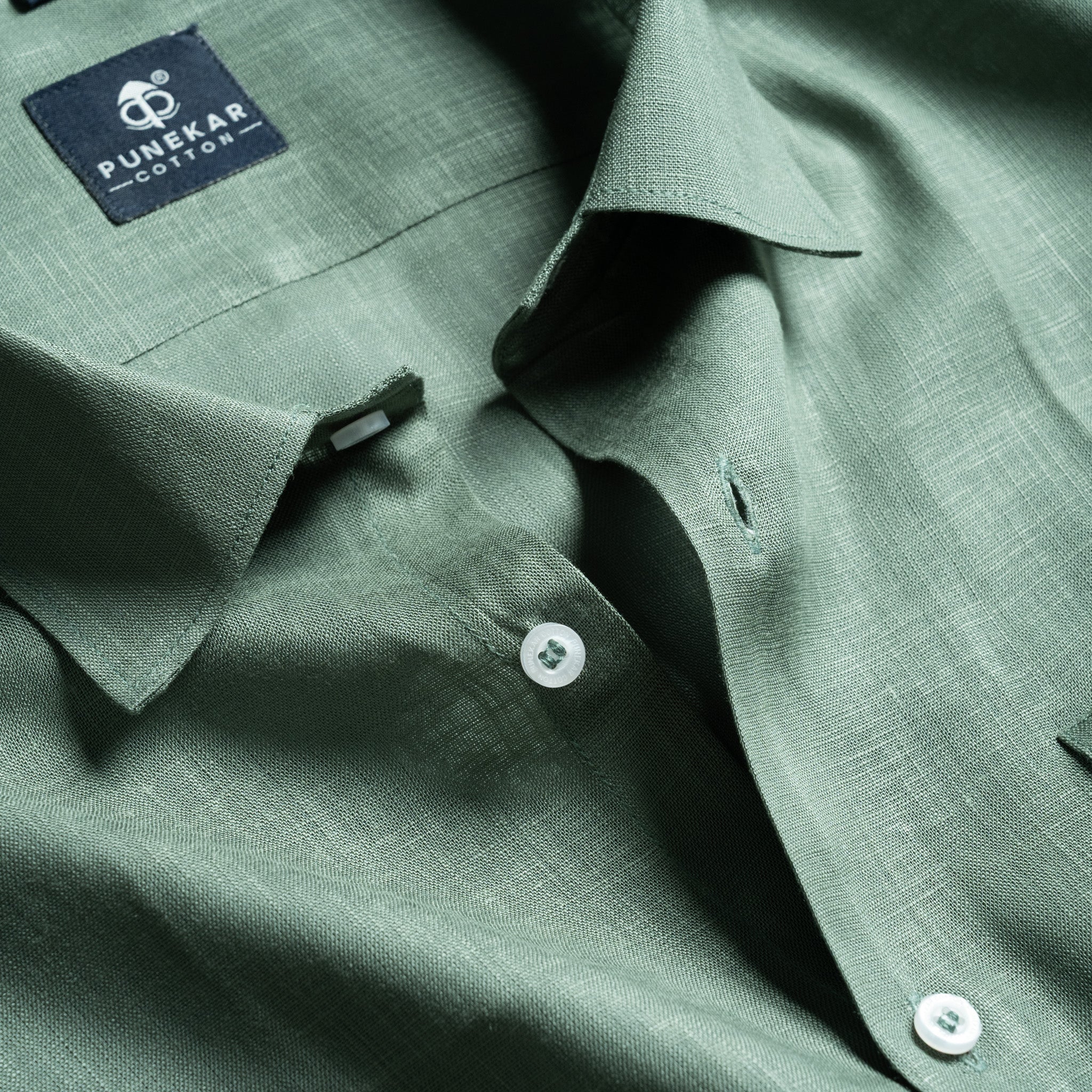 Sage Green Color 80s Lino Lyocell Shirt For Men