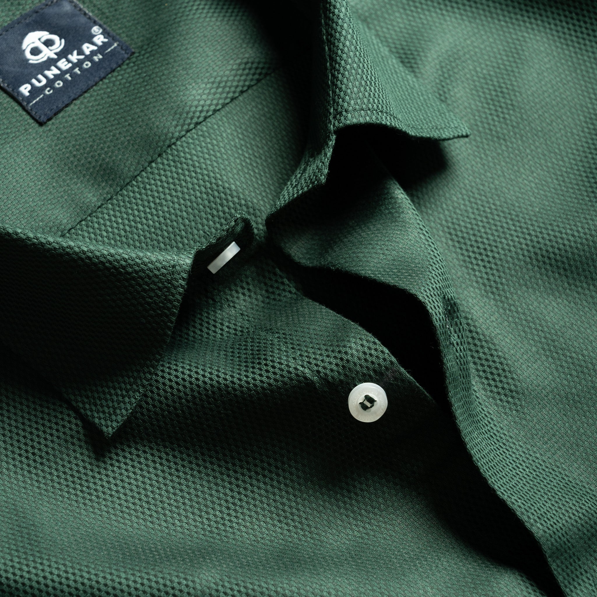 Emerald Green Softweave Cotton Tencel Textured Shirt For Men