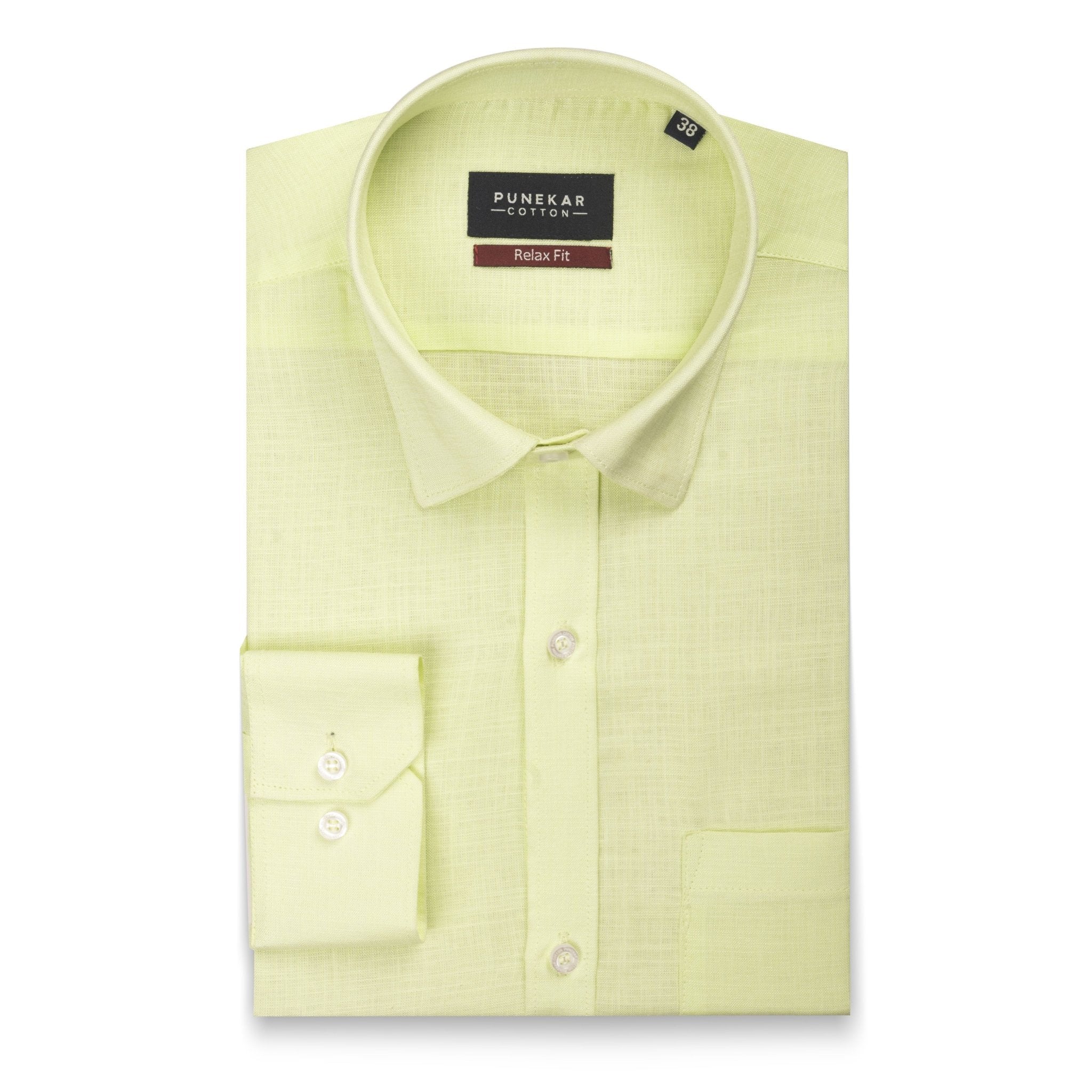 Pale Lime Color Lyocell Cotton Shirt For Men - Punekar Cotton