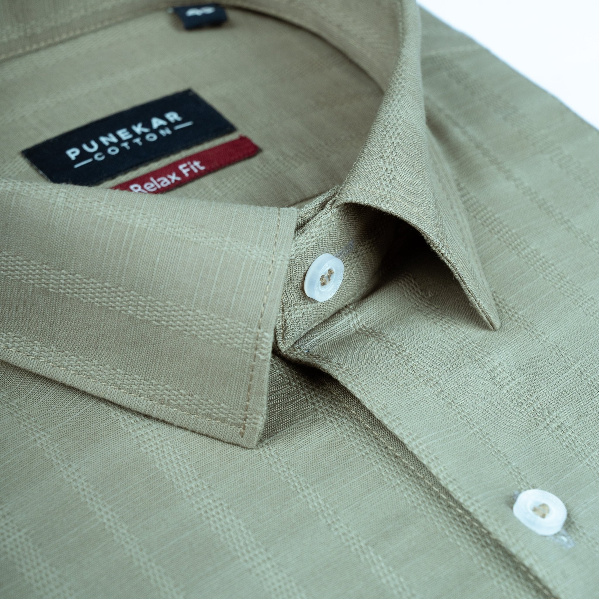 Pista Green Vertical Stripe Textured Jacquard Shirt for Men - Punekar Cotton