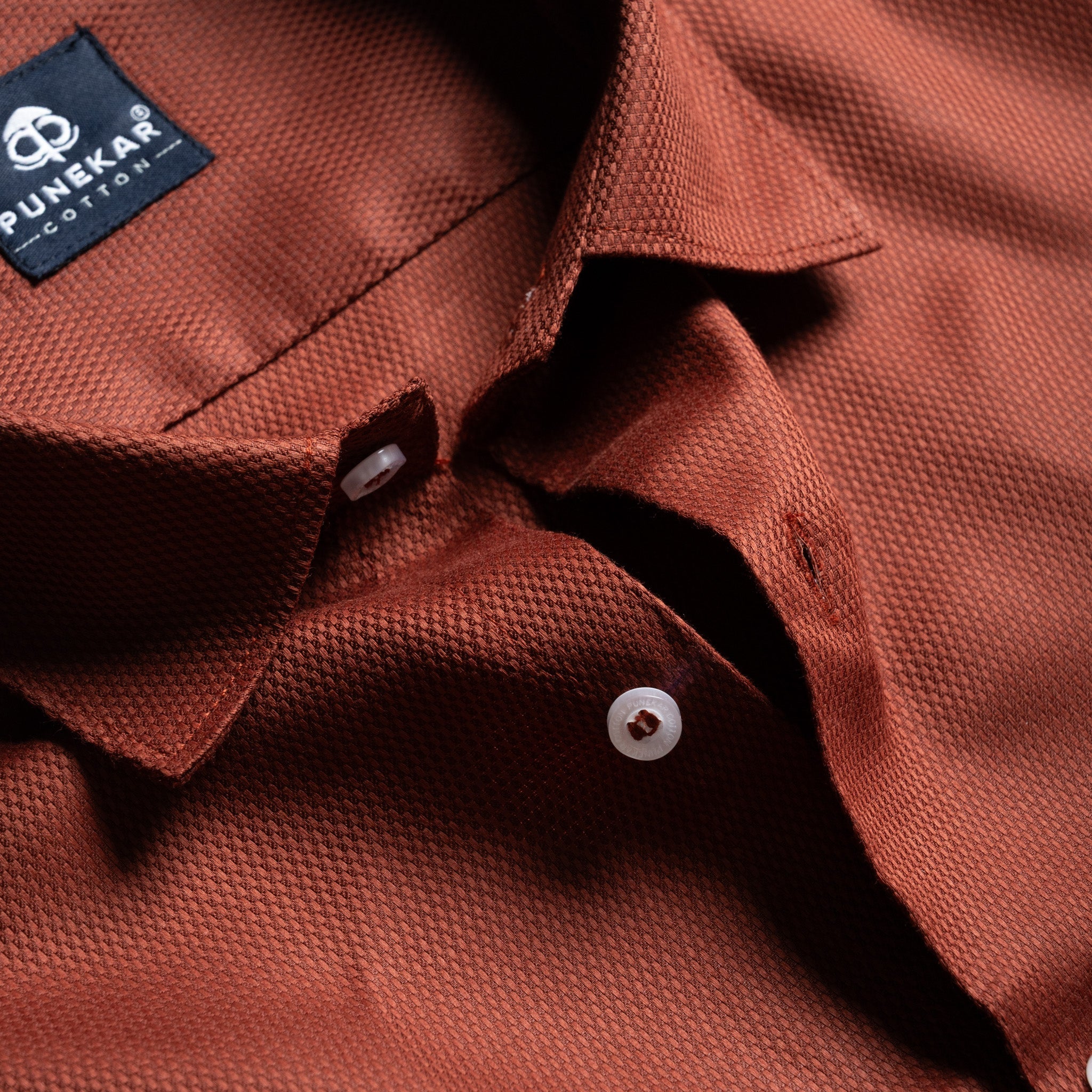 Rustic Red Softweave Cotton Tencel Textured Shirt For Men - Punekar Cotton