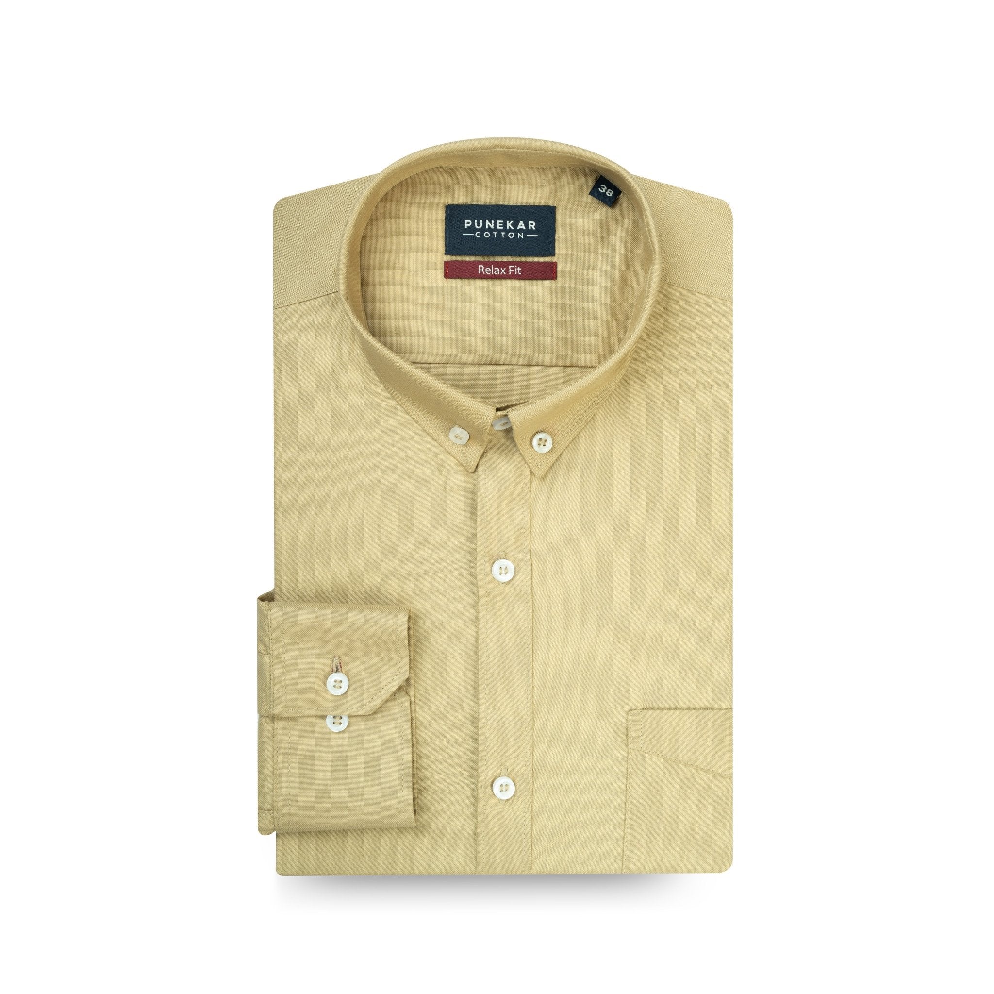 Sand Colour Cotton Oxford Button Down Collar Shirt For Men - Punekar Cotton