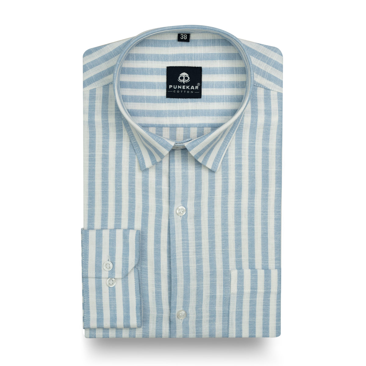 Sky Blue Vertical Stripes Cotton Linen Shirt for Men