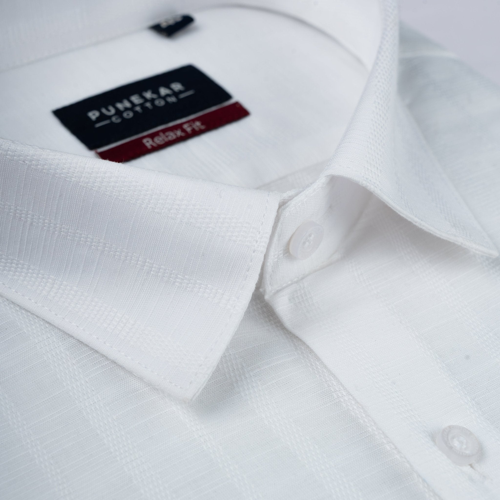 White Colour Vertical Stripe Textured Jacquard Shirt for Men - Punekar Cotton