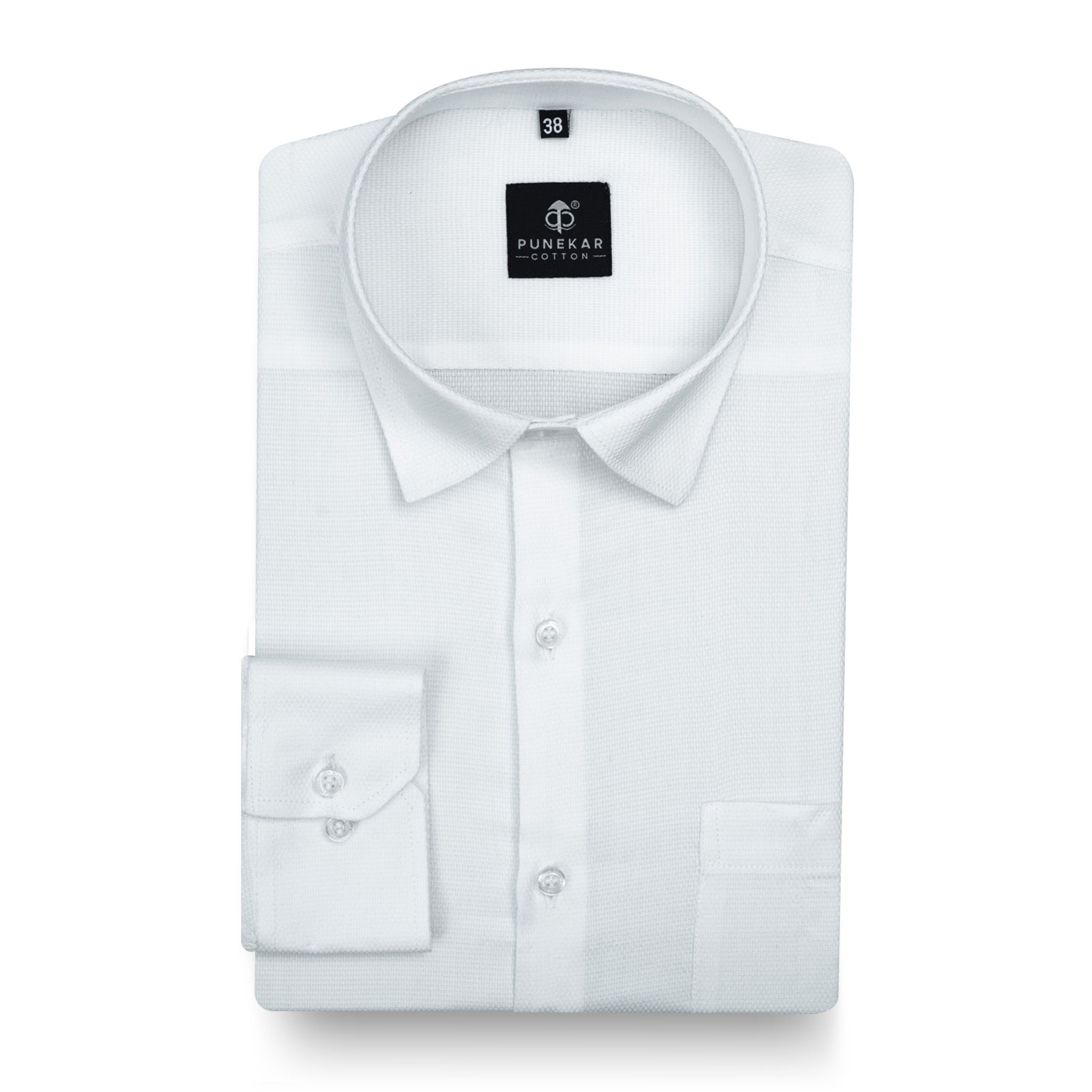 White Softweave Cotton Tencel Textured Shirt For Men - Punekar Cotton