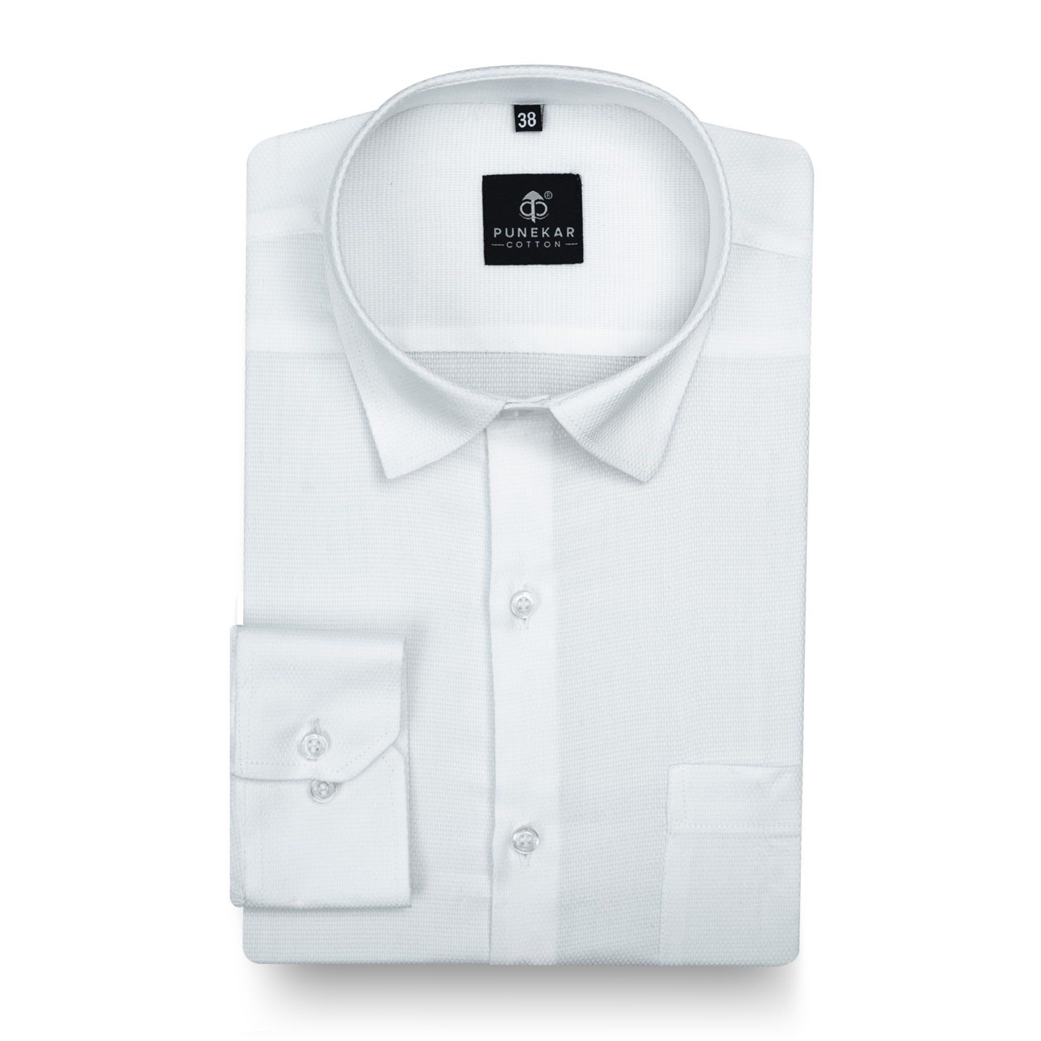 White Softweave Cotton Tencel Textured Shirt For Men