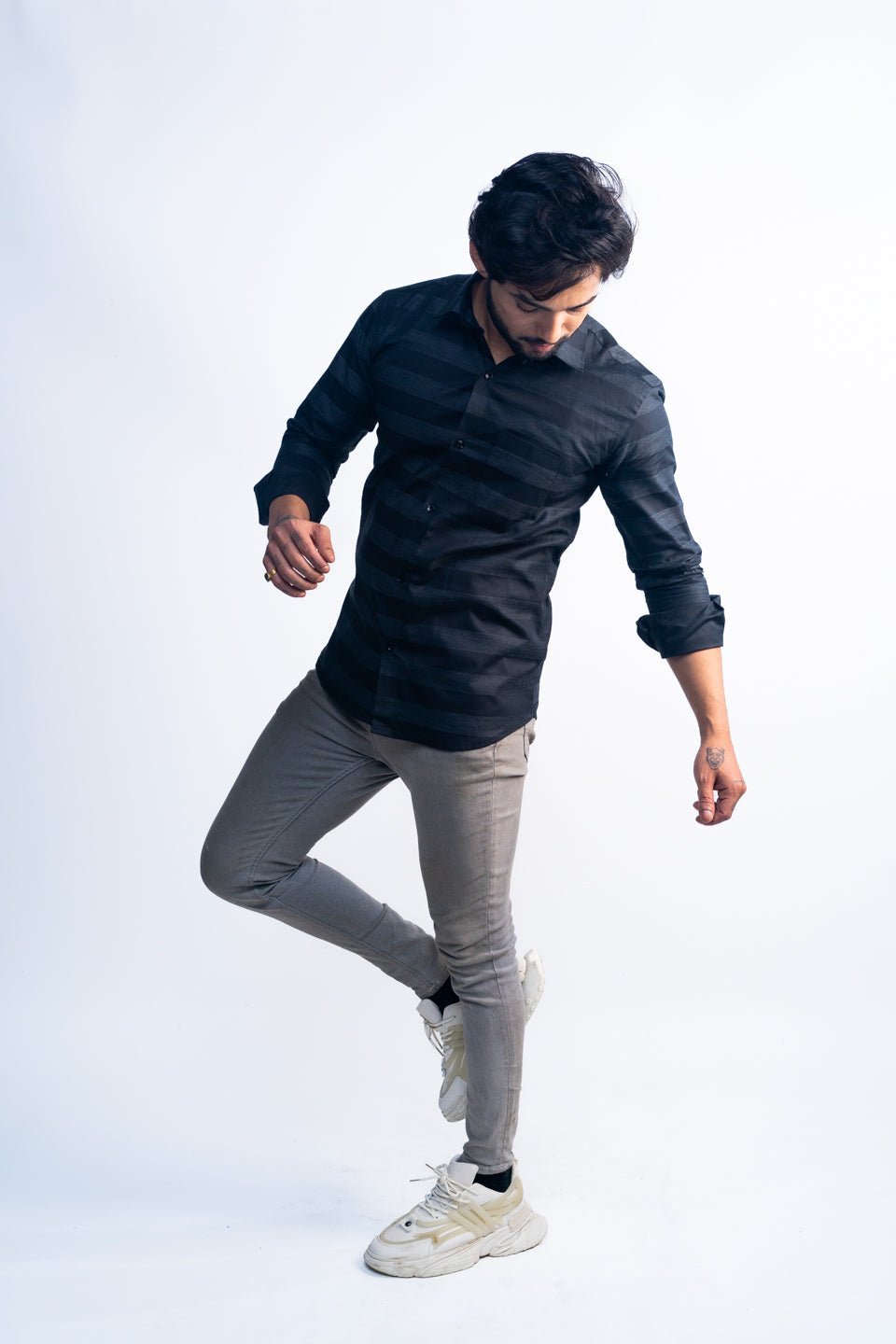 Black Color Cotton Stripe Shirt For Men - Punekar Cotton