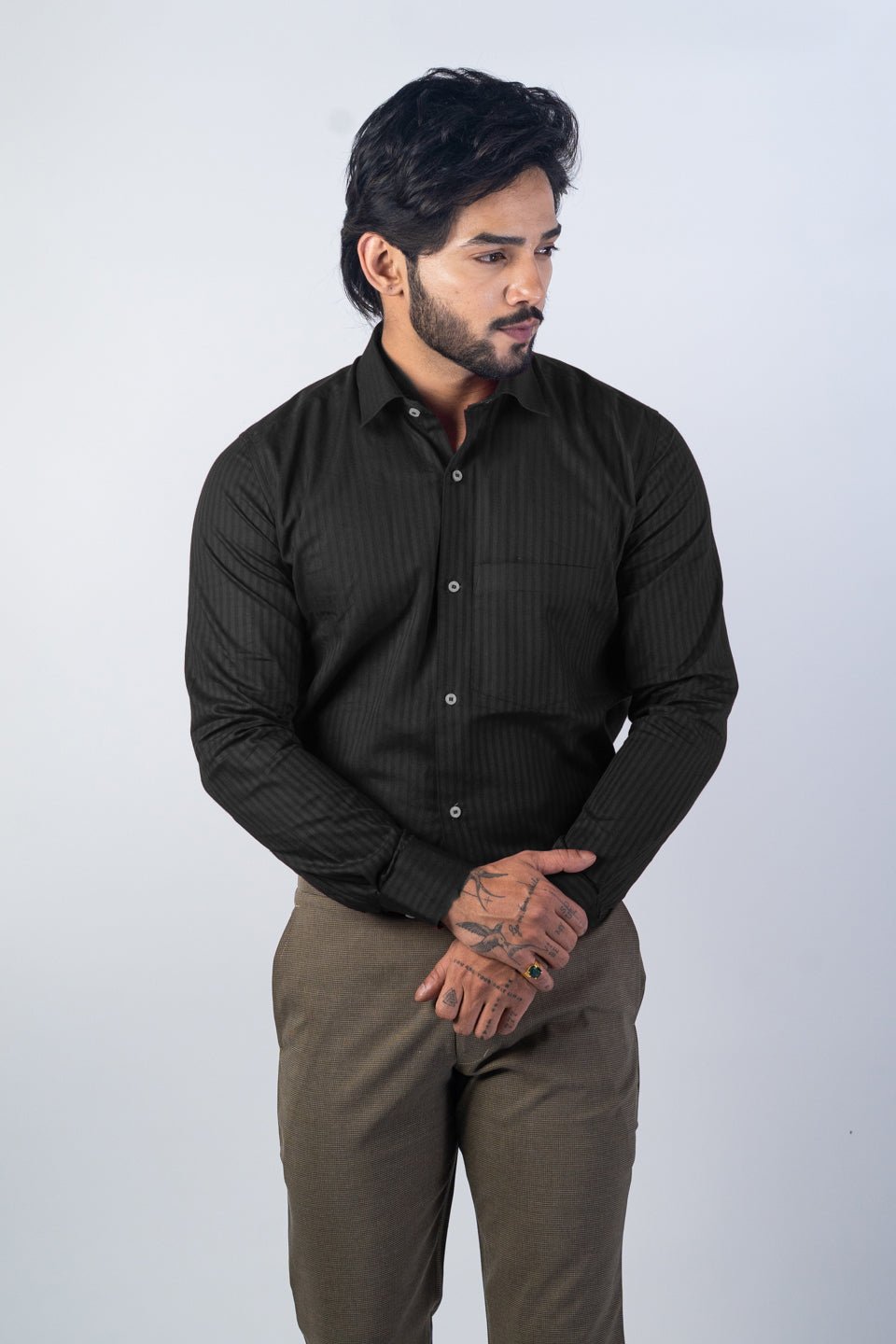 Black Color vertical Cotton stripe Shirt For Men - Punekar Cotton