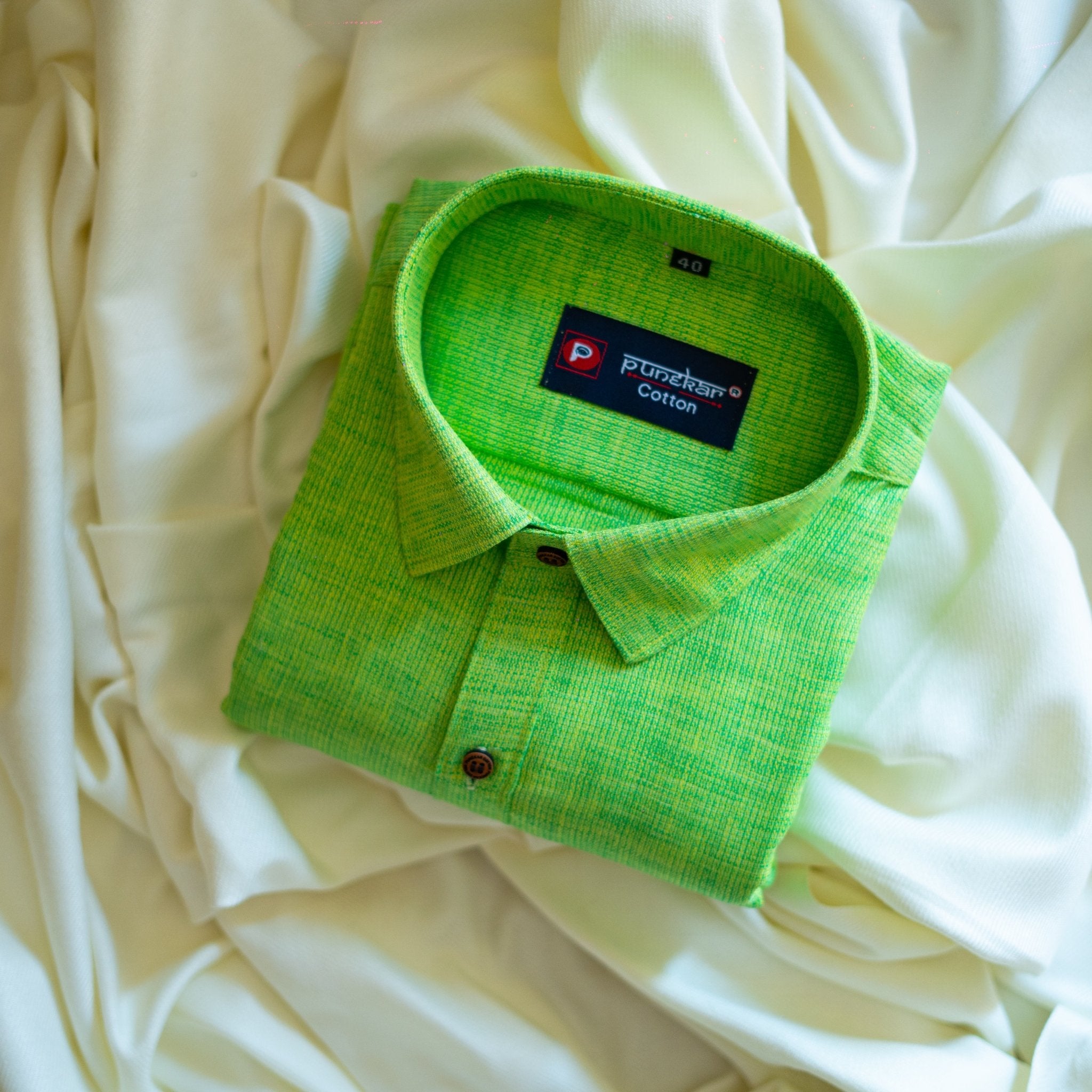 Green Color Combed Cotton Shirts For Men - Punekar Cotton