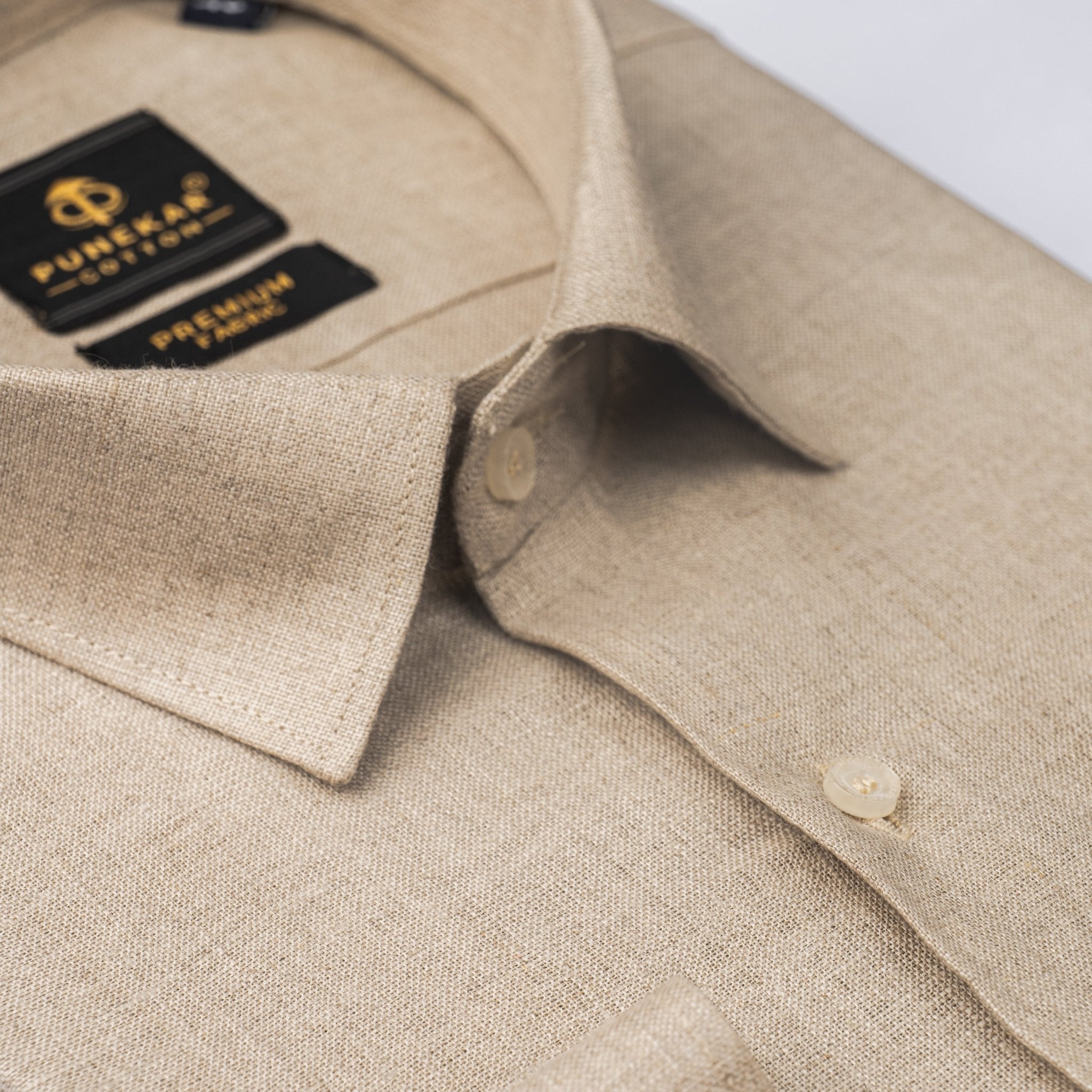 Light Beige Color Prime Linen Shirt For Men - Punekar Cotton