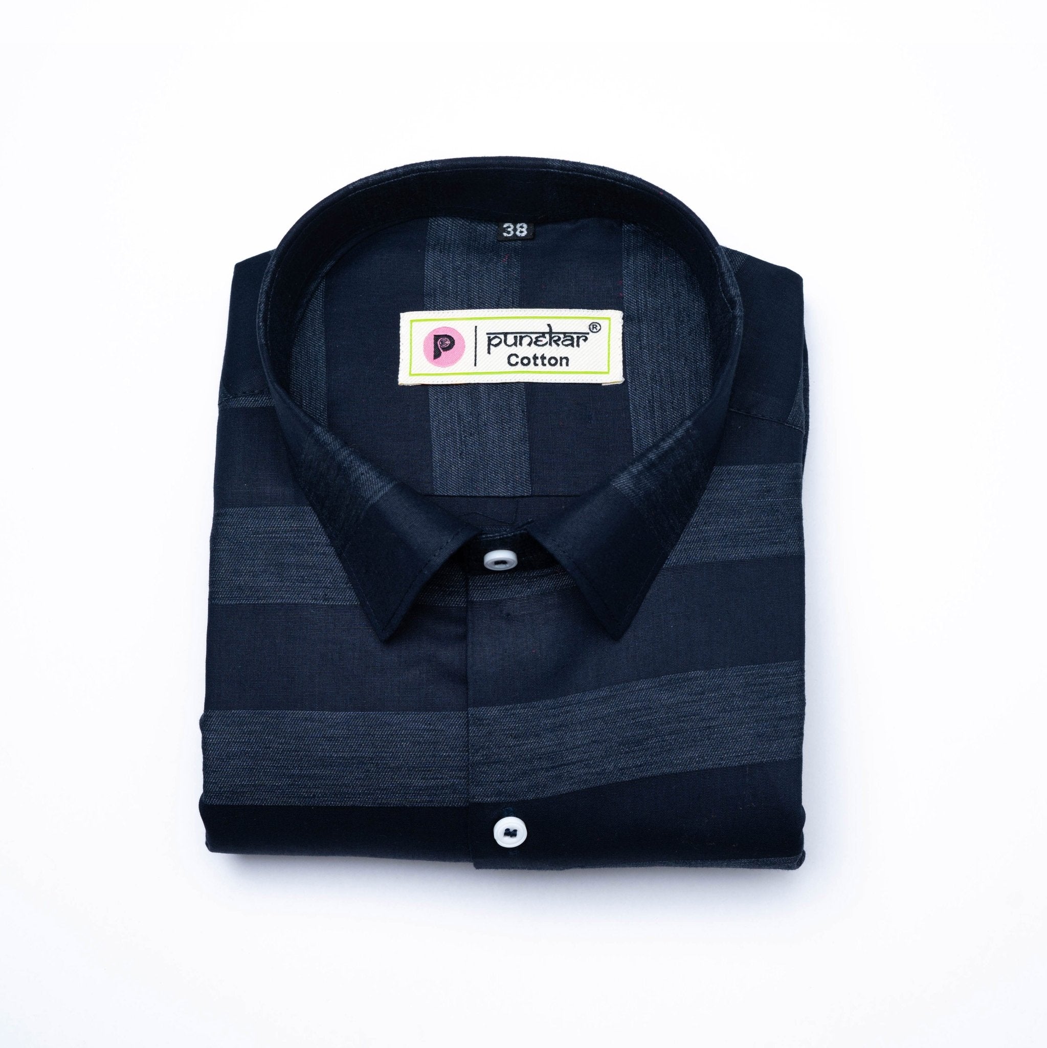 Navy Blue Color Cotton Stripe Shirt For Men - Punekar Cotton