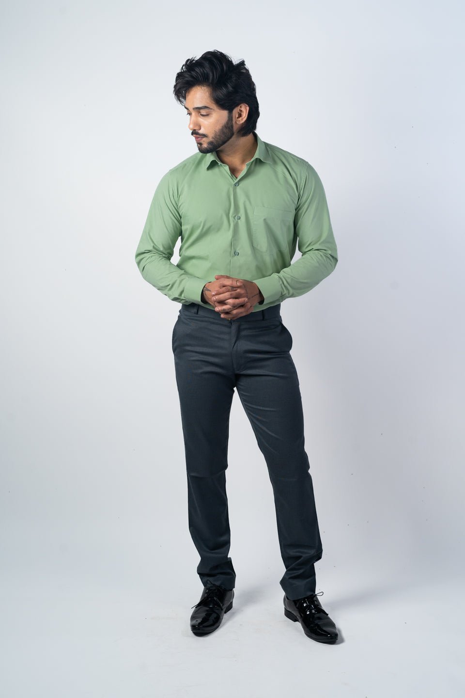 Pista Green Color Lycra Twill Cotton Shirt For Men - Punekar Cotton
