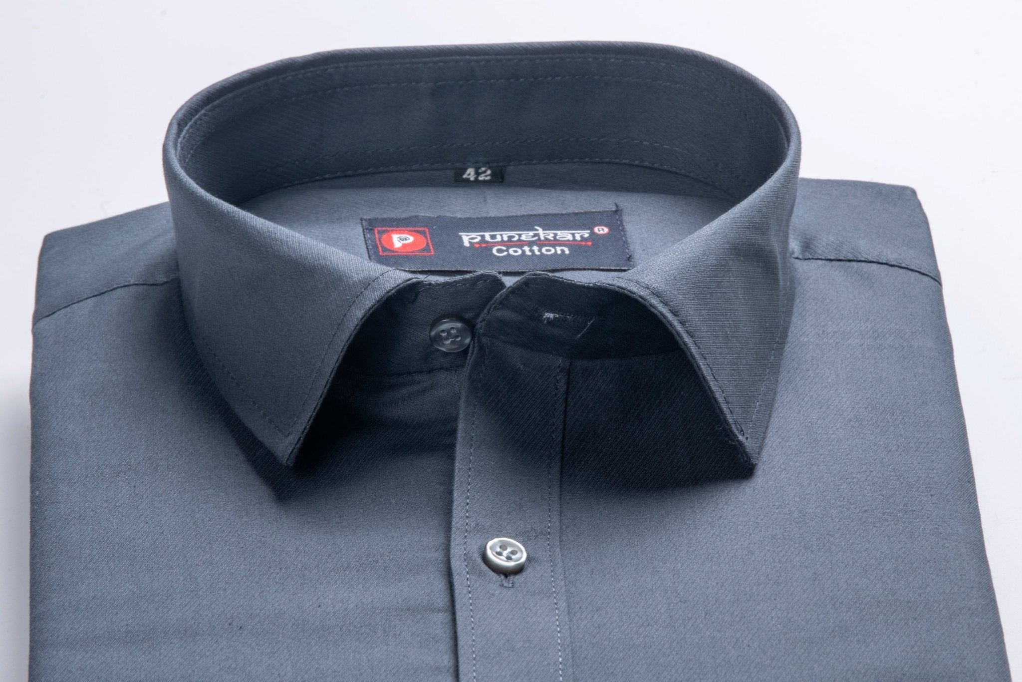 Punekar Cotton Carbon Color 100% Mercerised Cotton Diagonally Woven Formal Shirt for Men&