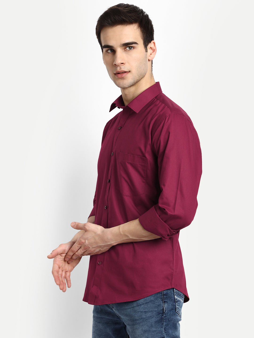 Punekar Cotton Cardinal Red Color 100% Mercerised Cotton Diagonally Woven Formal Shirt for Men&