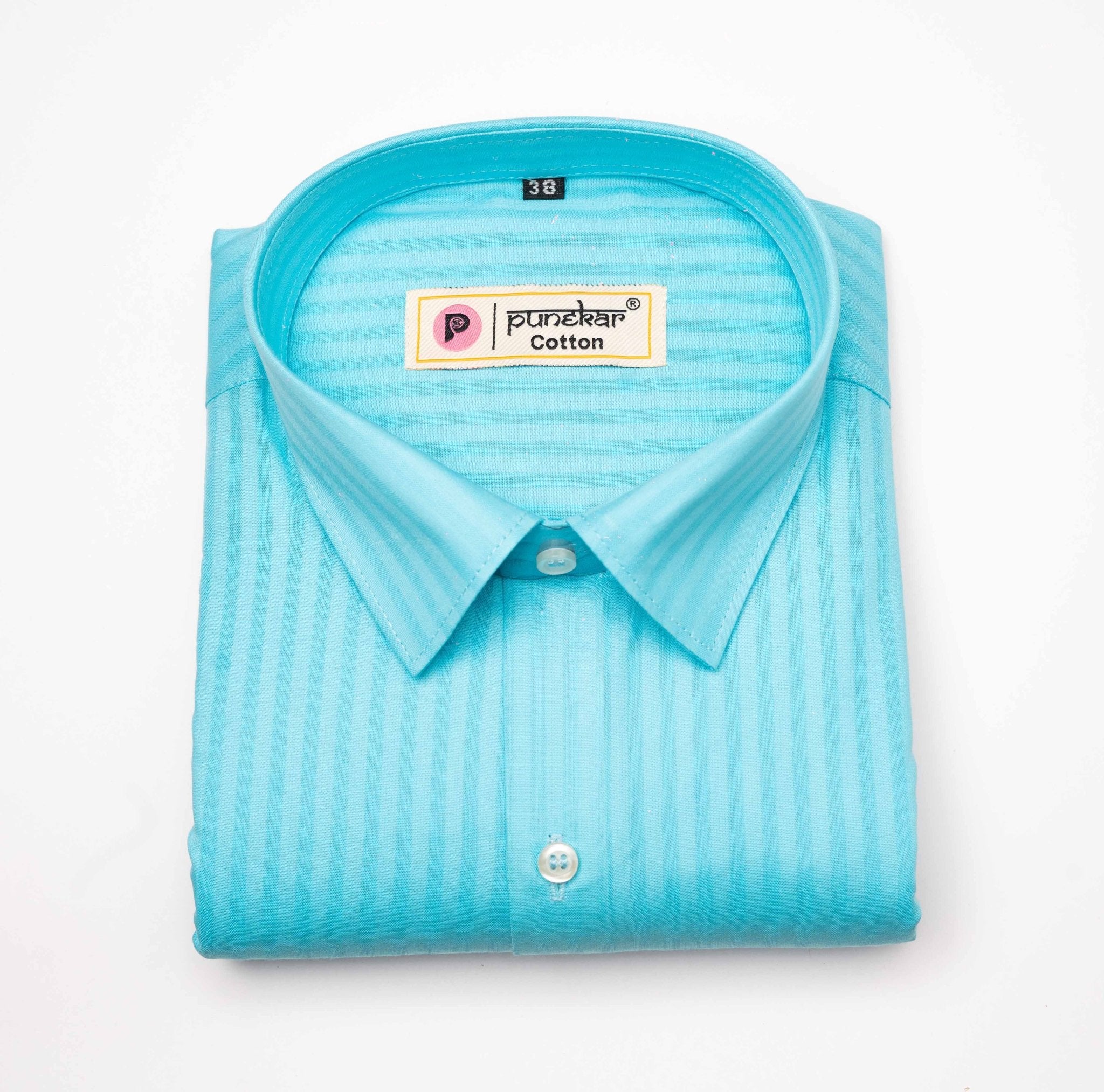 Sky Blue Color vertical Cotton stripe Shirt For Men - Punekar Cotton