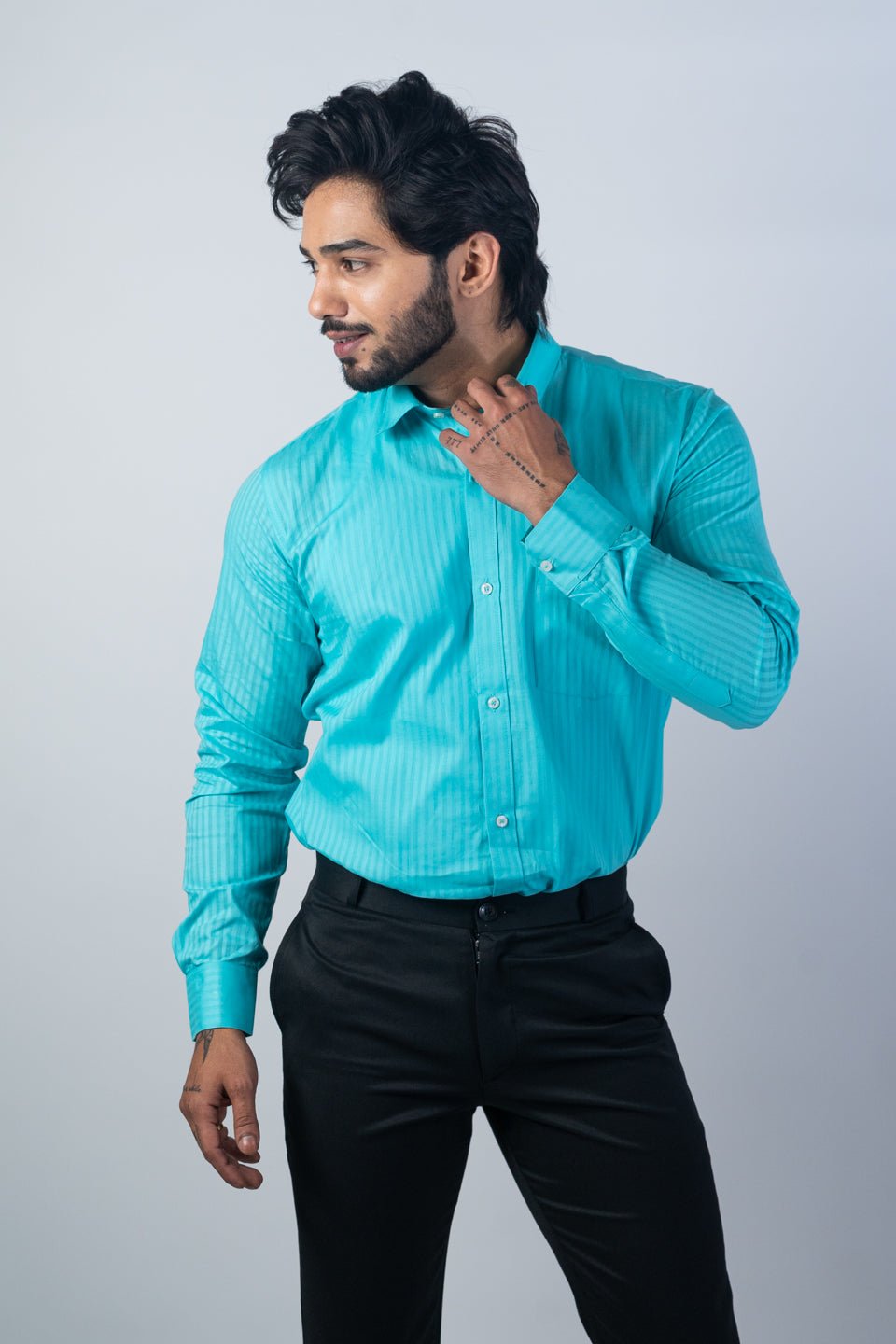 Sky Blue Color vertical Cotton stripe Shirt For Men - Punekar Cotton