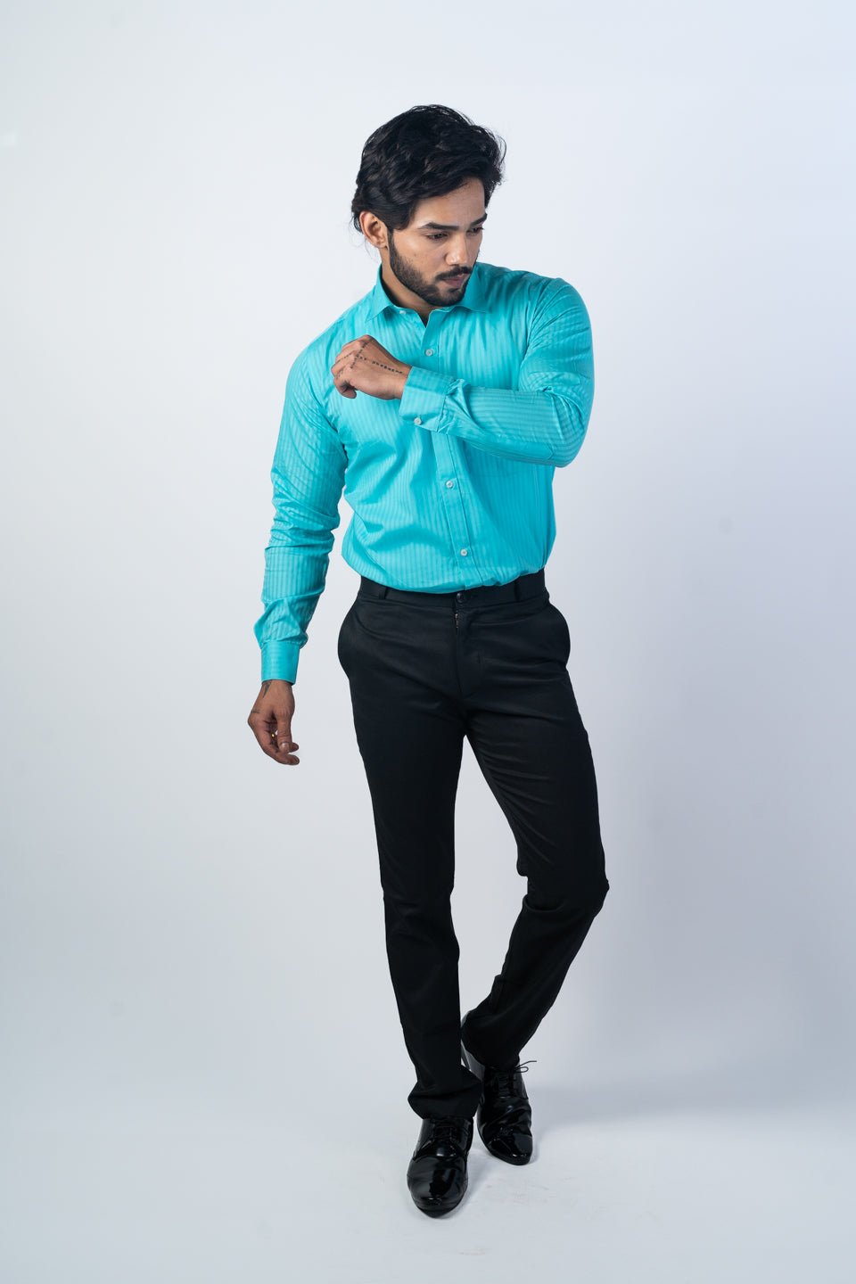Sky Blue Color vertical Cotton stripe Shirt For Men - Punekar Cotton
