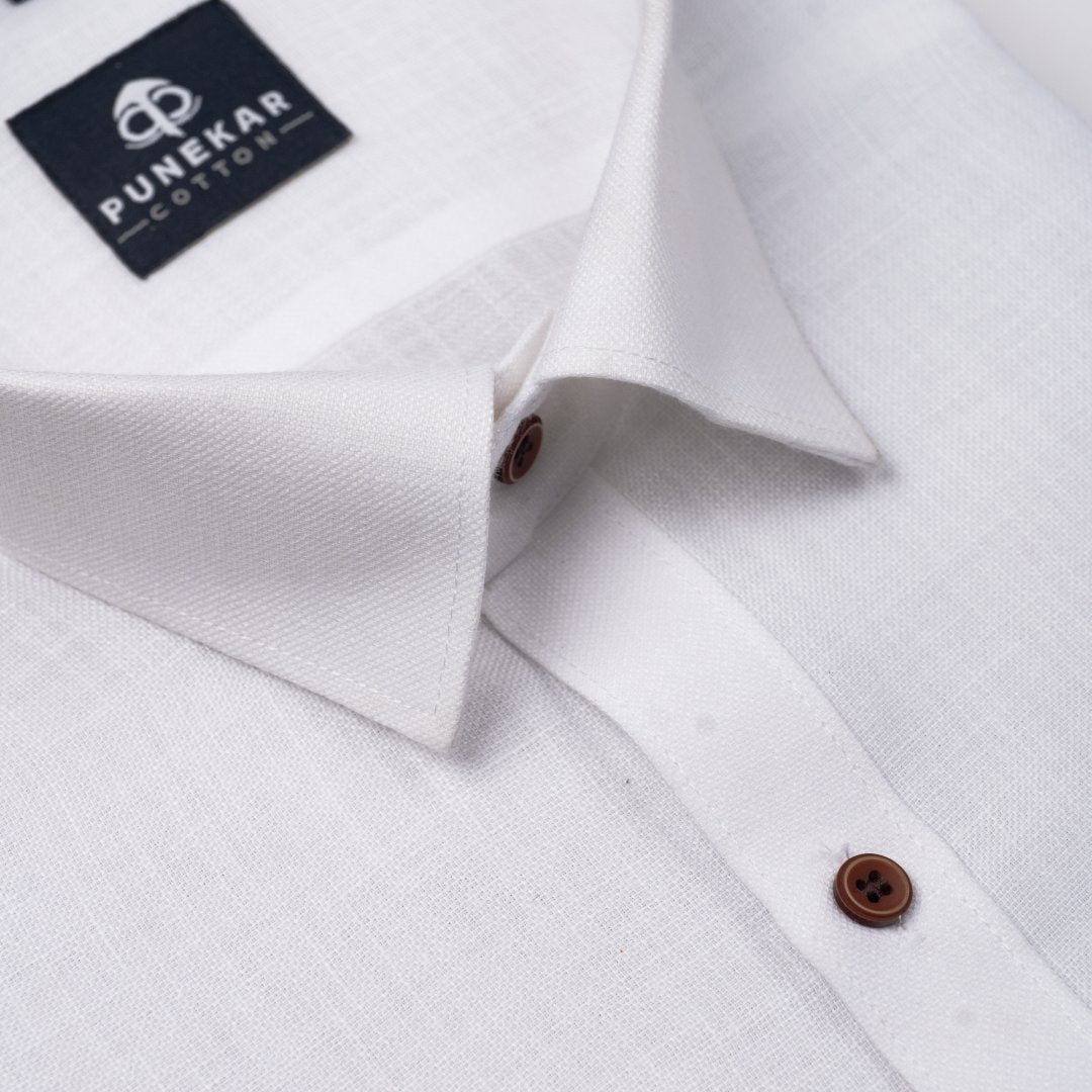 White Color Blended Linen Shirt For Men&