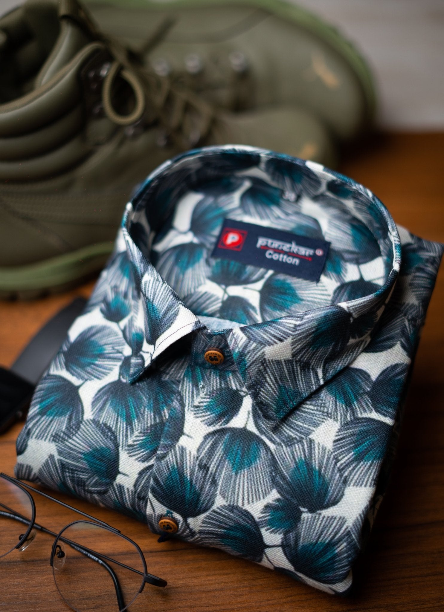 White Peacock Color feather print Shirt For Men - Punekar Cotton