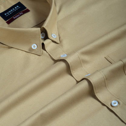 Sand Colour Cotton Oxford Button Down Collar Shirt For Men