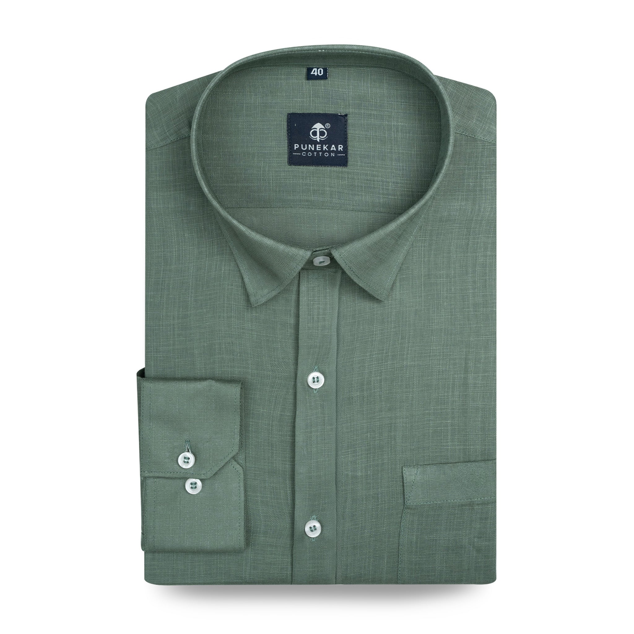 Sage Green Color 80s Lino Lyocell Shirt For Men
