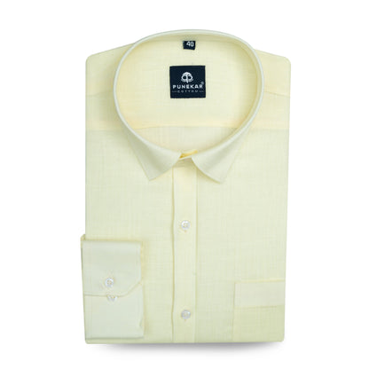 Butter Yellow Color 80s Lino Lyocell Shirt For Men