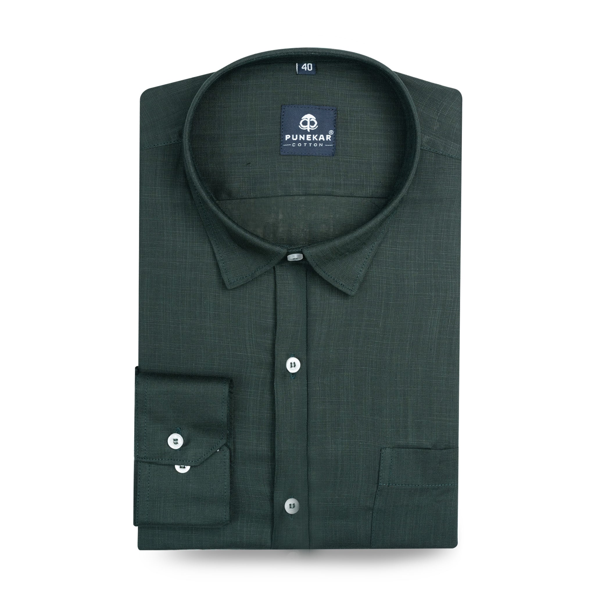 Bottle Green Color 80s Lino Lyocell Shirt For Men