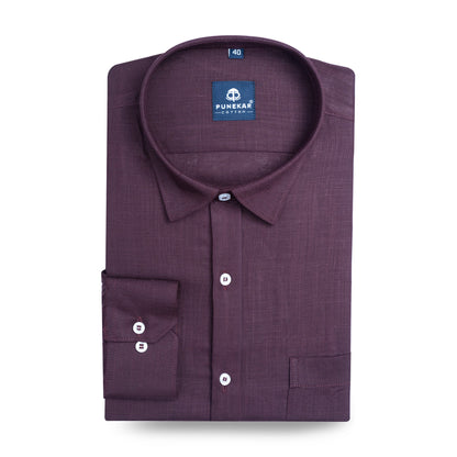 Deep Plum Color 80s Lino Lyocell Shirt For Men