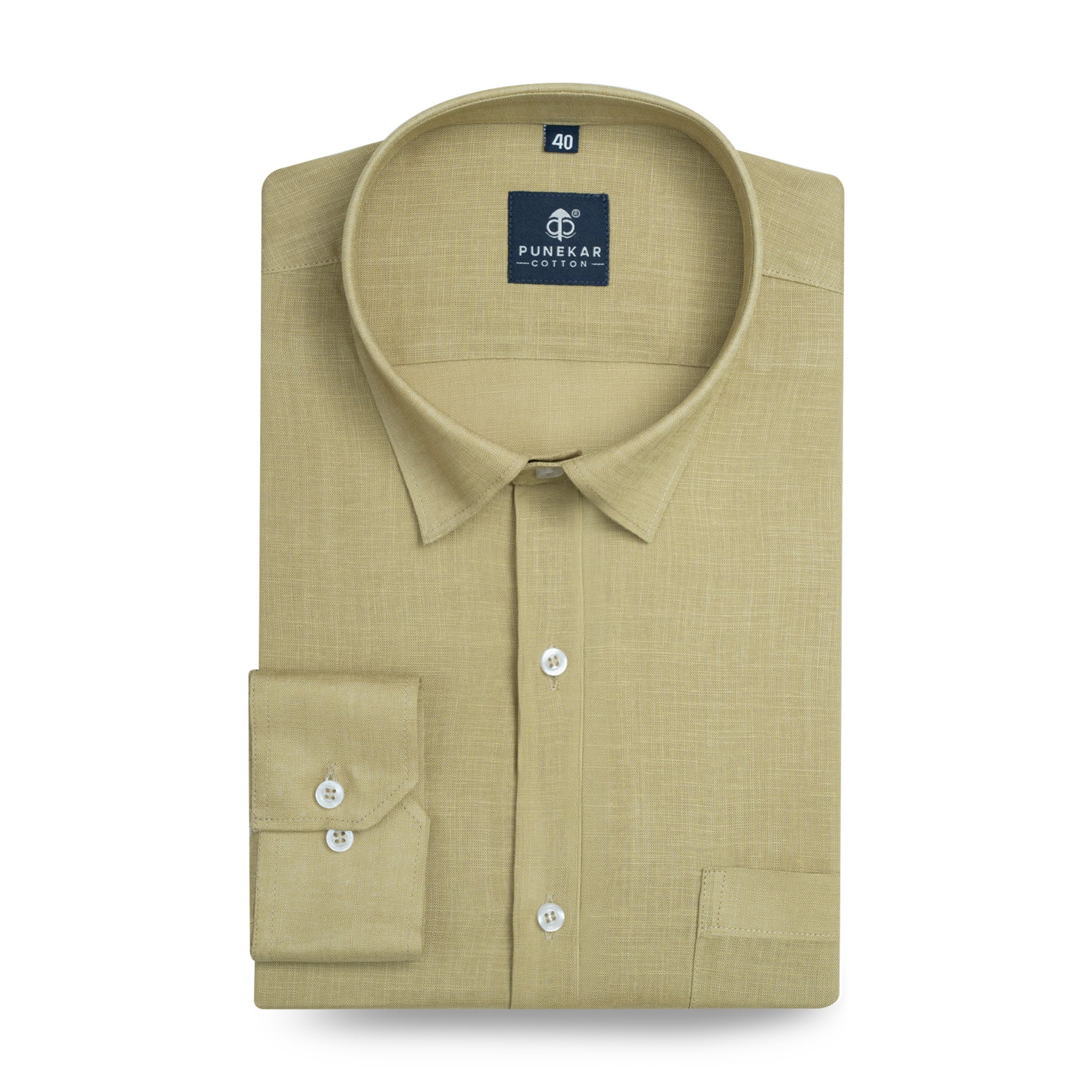 Sand Khaki Color 80s Lino Lyocell Shirt For Men