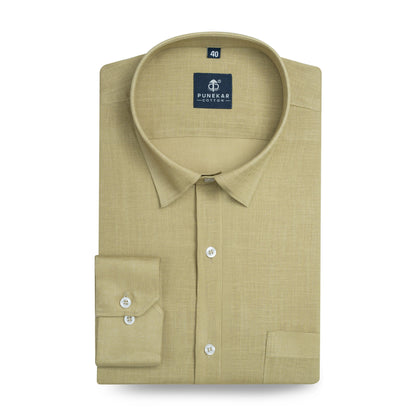 Sand Khaki Color 80s Lino Lyocell Shirt For Men