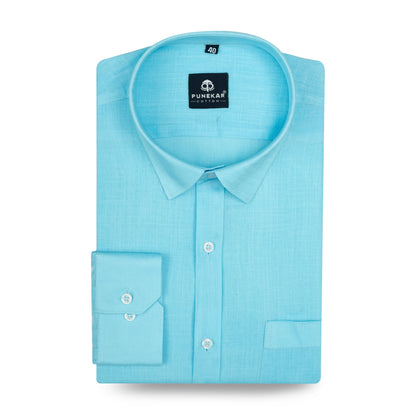 Sky Blue Color 80s Lino Lyocell Shirt For Men