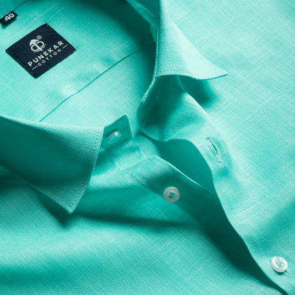 Turquoise Color 80s Lino Lyocell Shirt For Men