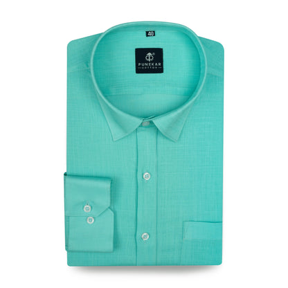 Turquoise Color 80s Lino Lyocell Shirt For Men
