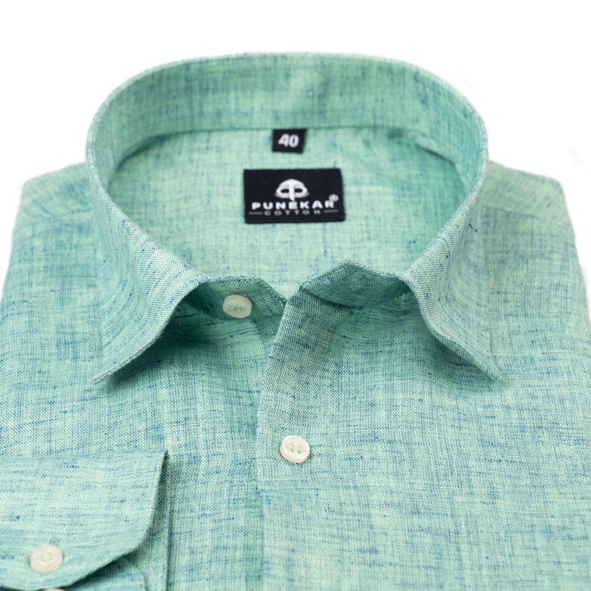 Aqua Green Color Poly Cotton Shirt For Men - Punekar Cotton