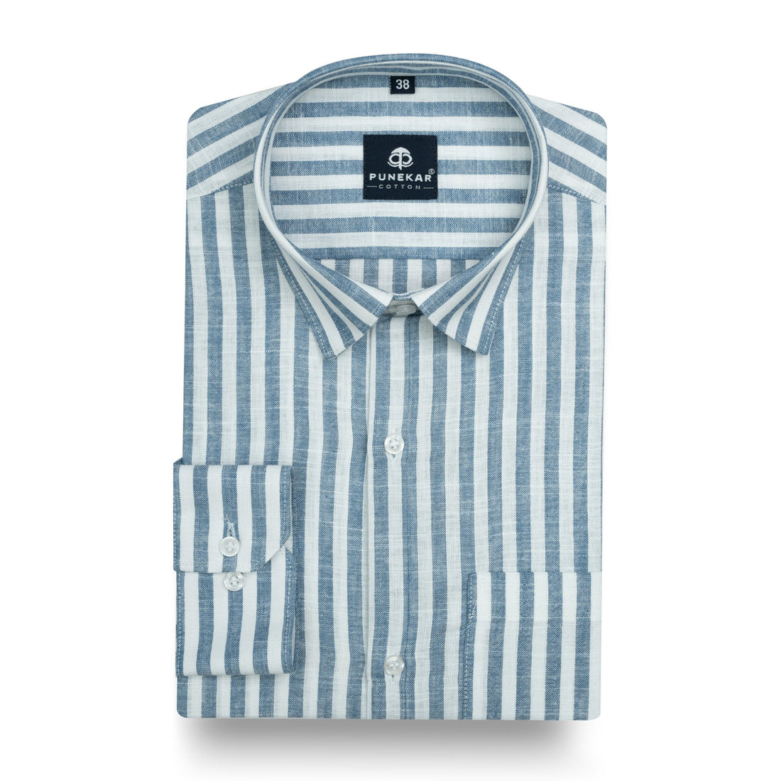 Ash Blue Vertical Stripes Cotton Linen Shirt for Men - Punekar Cotton